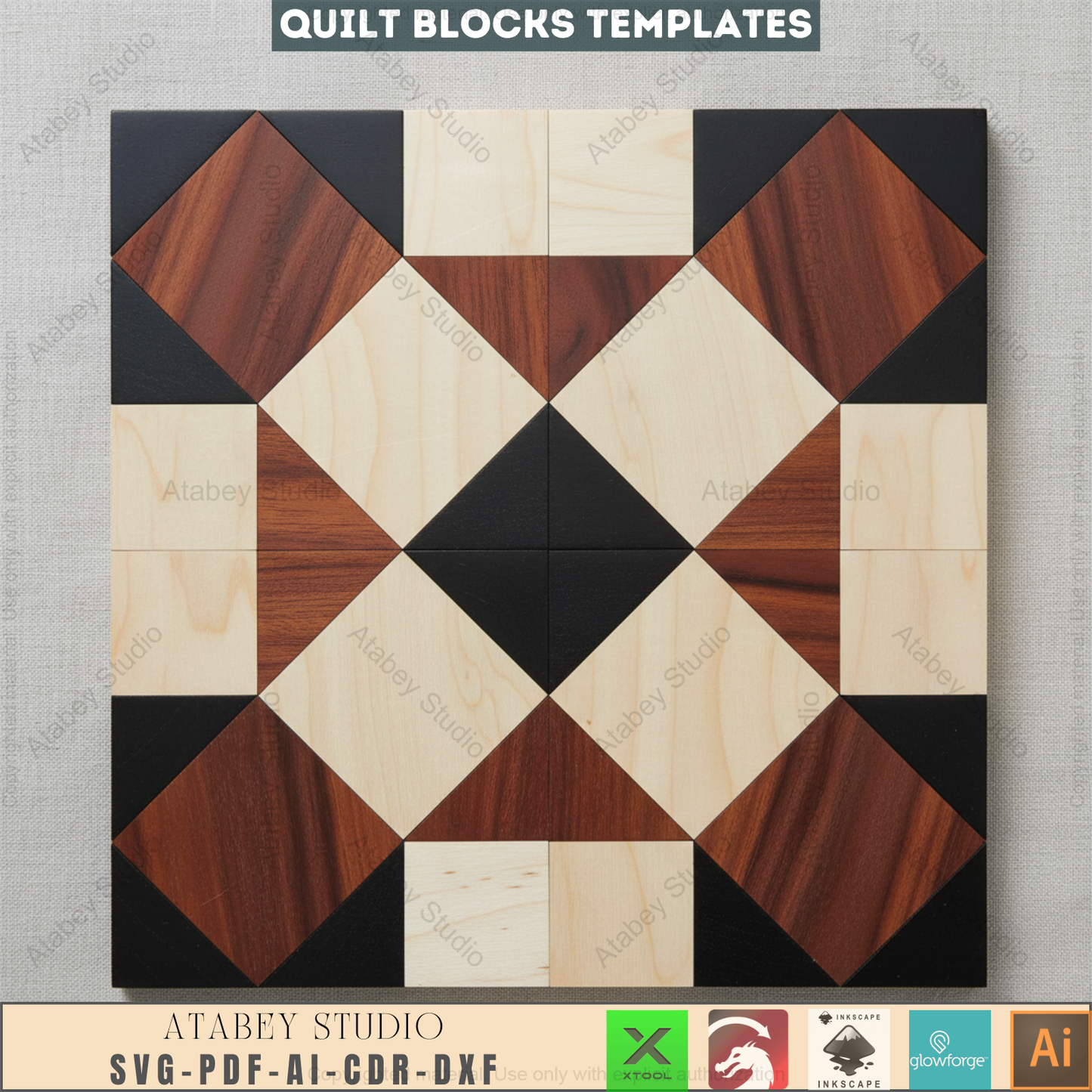Geometric Quilt Block Patterns for Laser Cutting | Modern Barn Quilt SVG Templates | Printable Abstract Art Mosaic Craft Designs 964