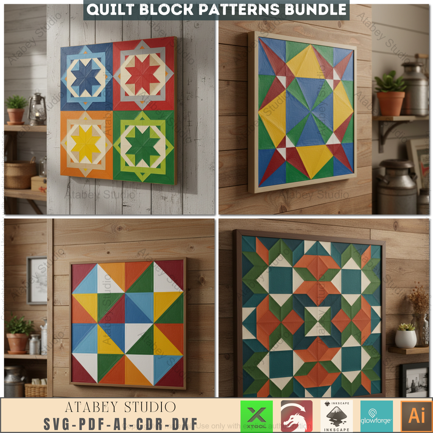 40 Unique Barn Quilt Block Patterns, DIY Quilt Square Designs, Farmhouse Decor SVG Files, Laser Cut Ready Templates 969