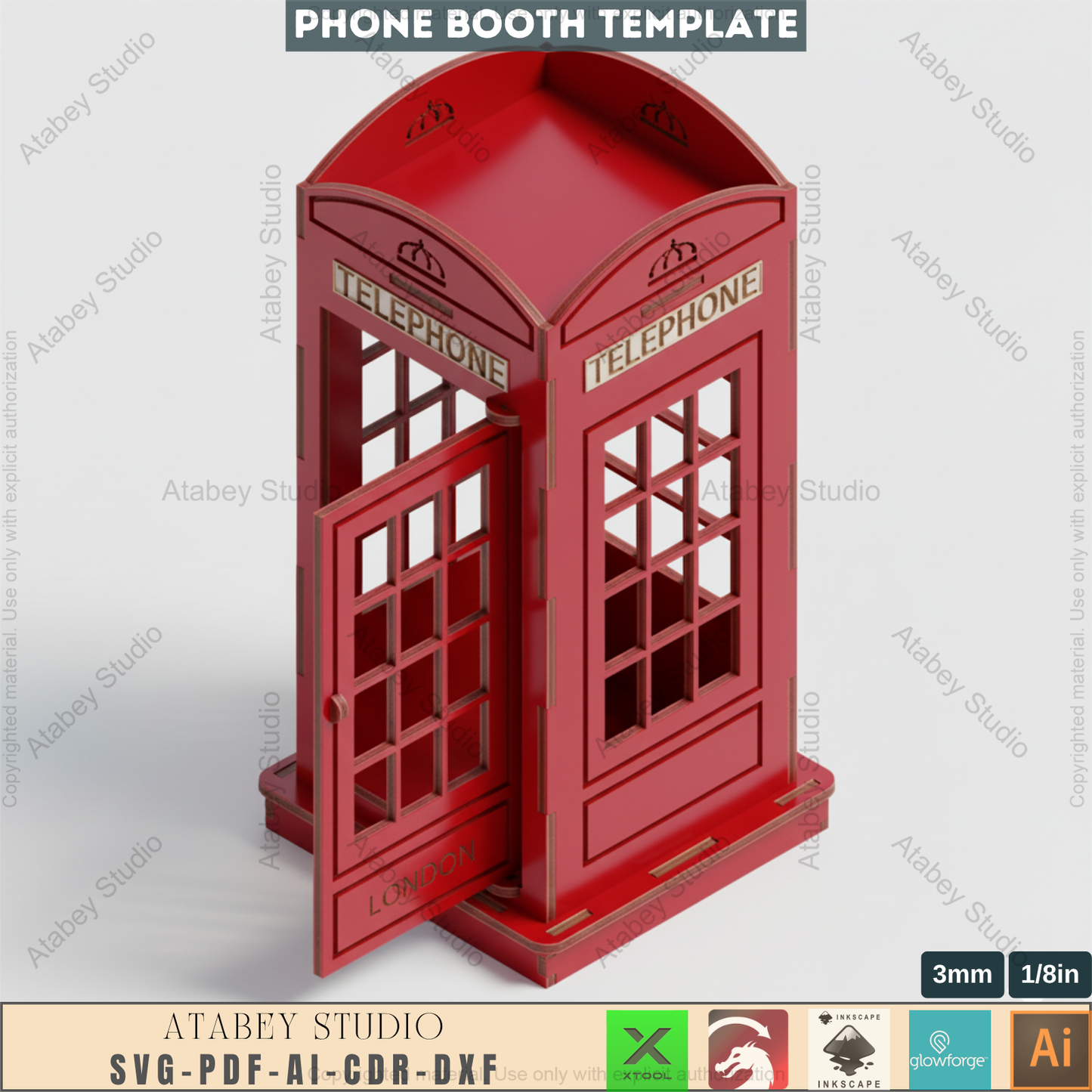 Classic British Phone Booth - Laser Cut Files, DIY Wooden Model Kit, Iconic London Telephone Box Plans 088