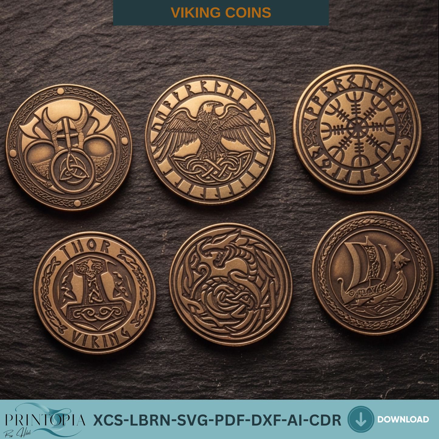 Viking Coins Laser Cut Norse Mythology Engraving Template Set