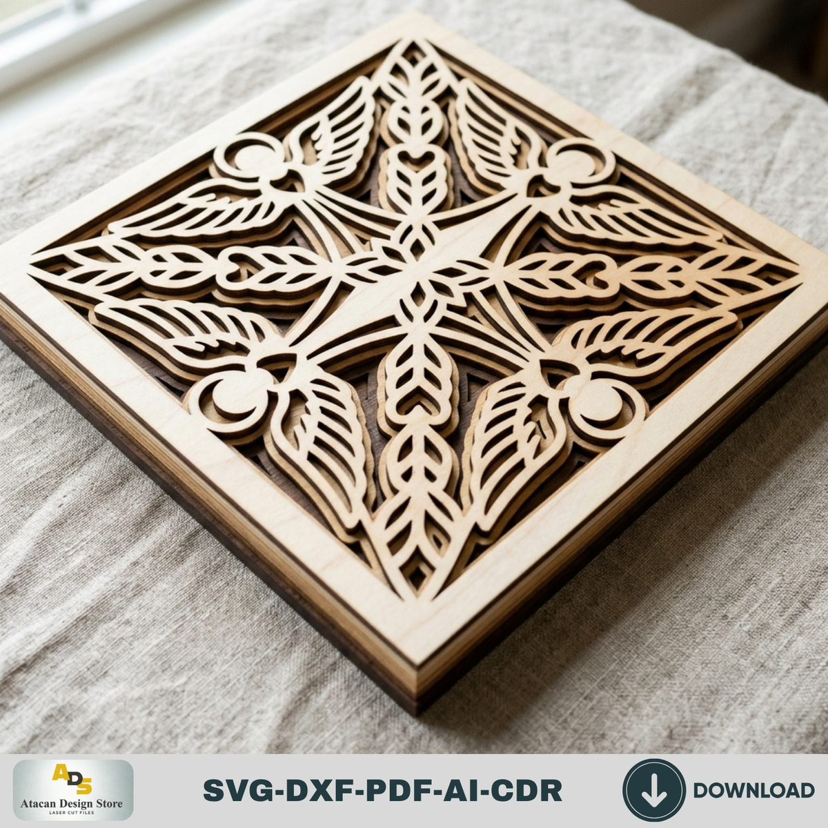 Religious Angel Mandala Laser Cutting File, Layered Plywood Wall Decor, Christian Gift Template 999