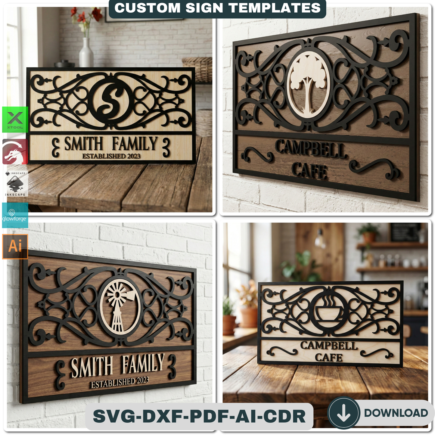 Customizable Frame Sign Board Templates for Laser Cutting | Personalize Cafe Restaurant & Home Decor Wall Art | Glowforge Xtool Ready 931