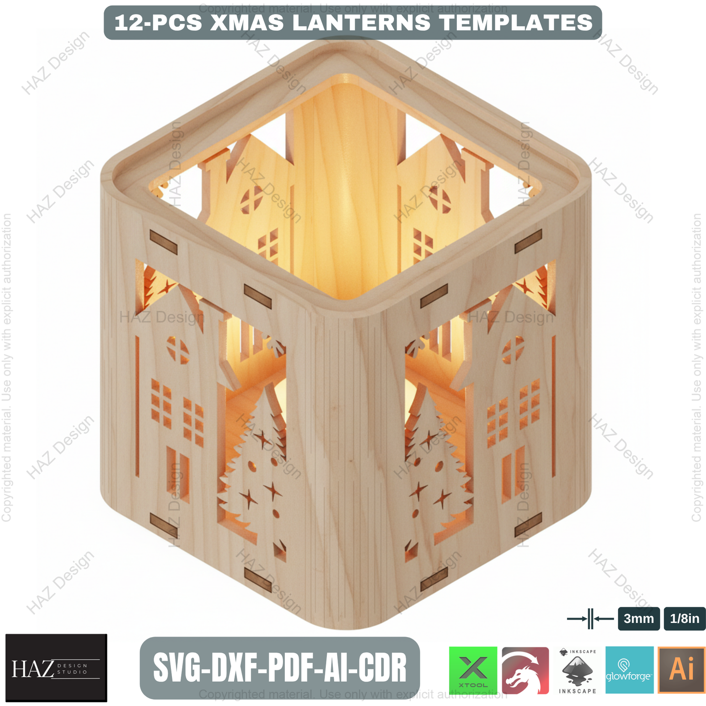 Christmas Lantern SVG Laser Cut Files | Xmas Tealight Holder Decor | DIY Wood Lamp Templates 484