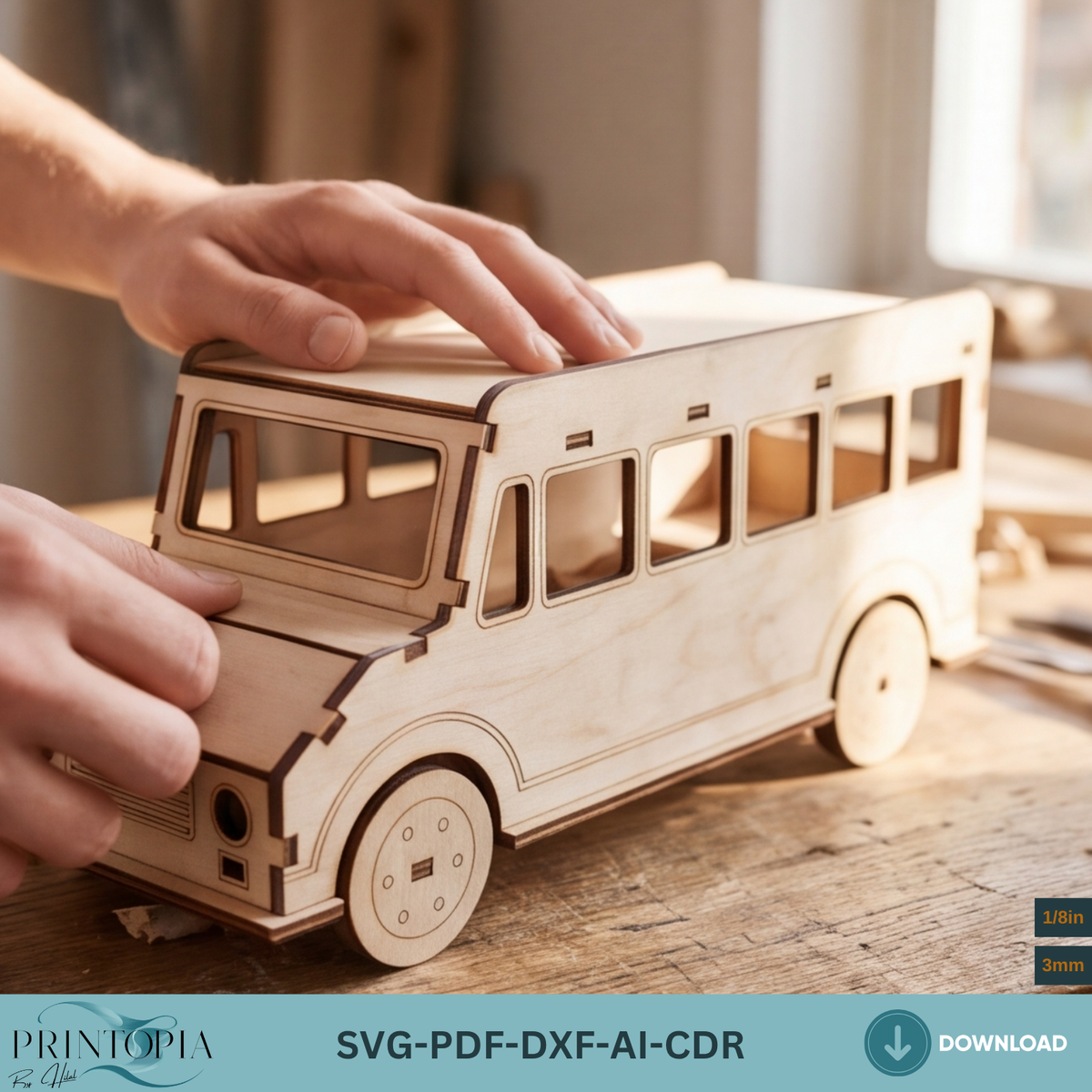 Toy Bus Laser Cut File Wooden School Bus 3D Puzzle SVG DXF Template