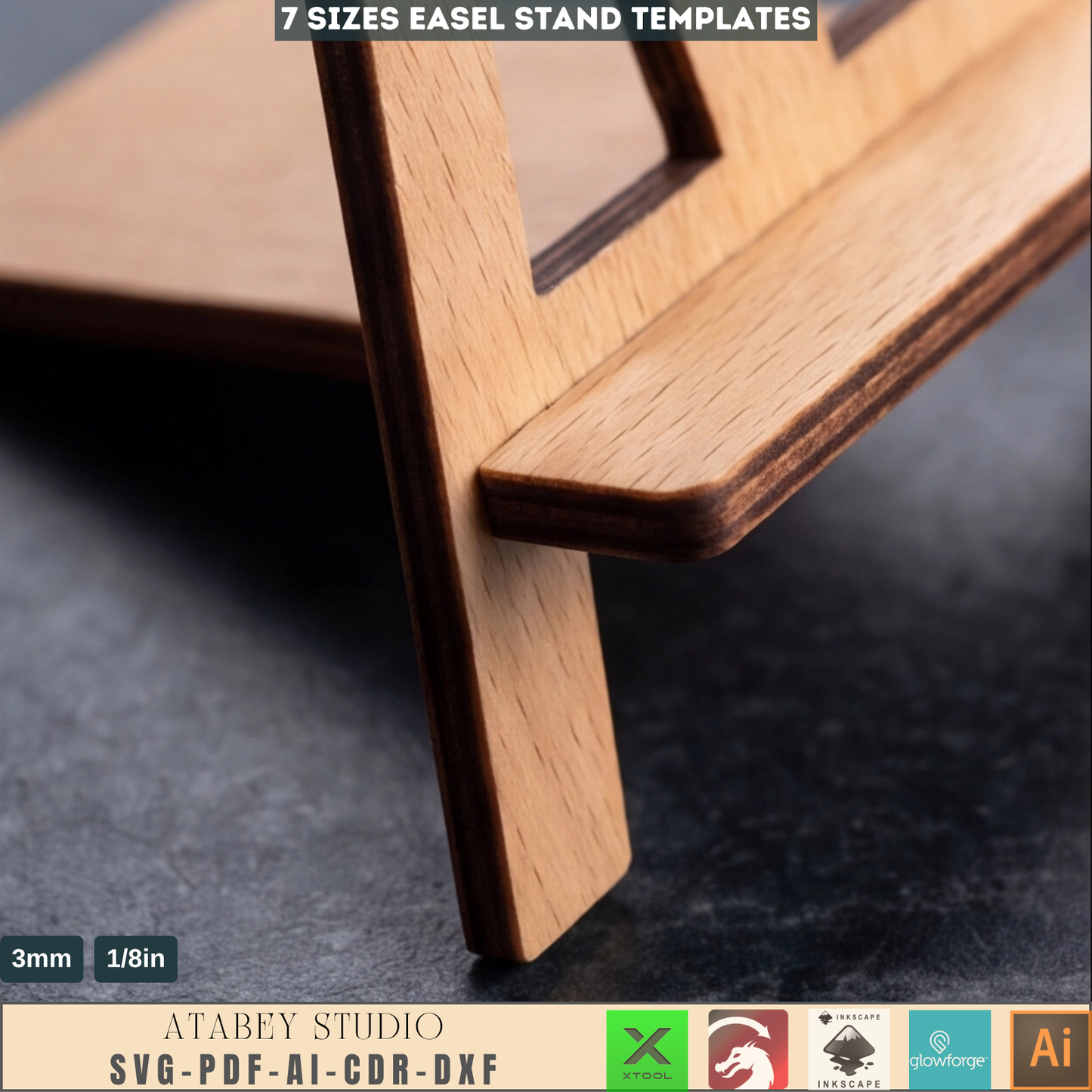 Wooden Tabletop Easel Stand Laser Cut Template 7 Sizes Menu Holder Photo Display Woodcraft