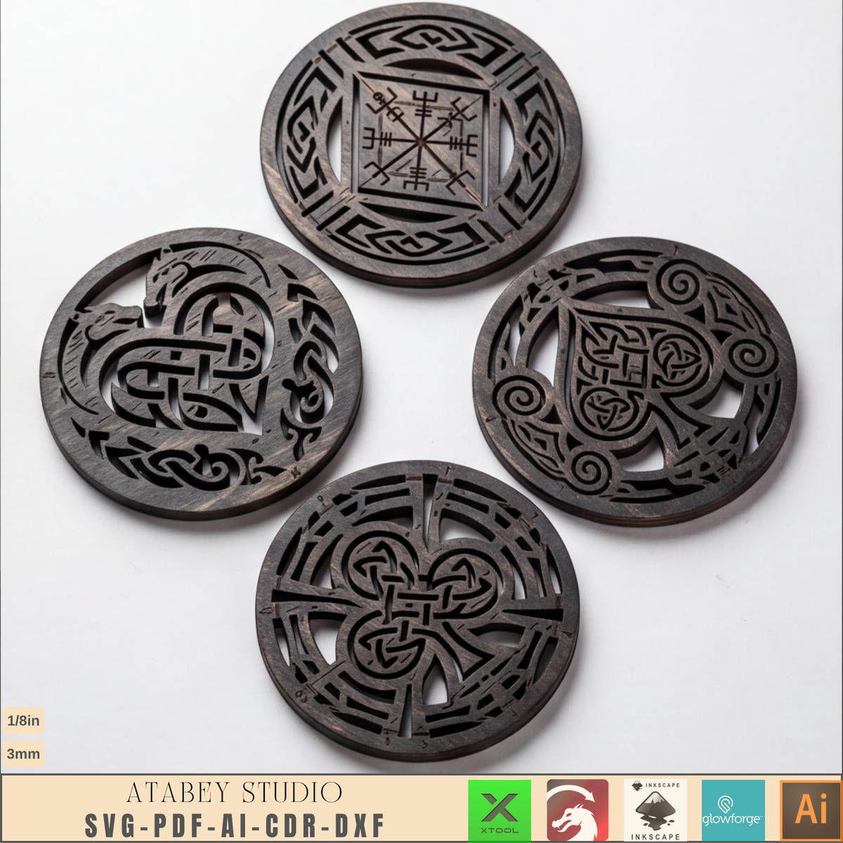 Norse Rune Poker Coasters Laser Cut File, Viking Drink Coaster Stand, Game Night Bar Gift for Him 1035
