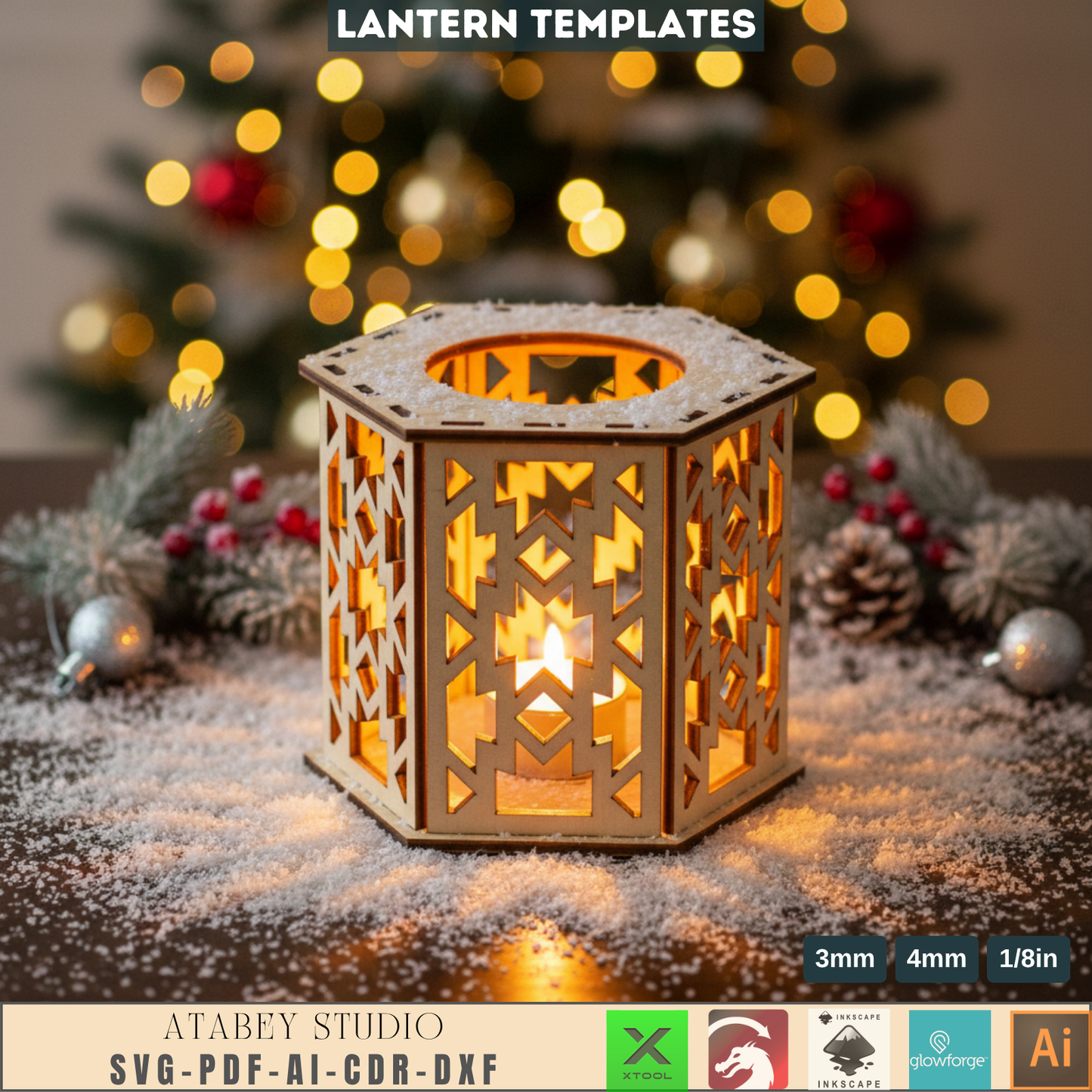 Unique Laser Cut Star Ornaments for Christmas Tree Decor & Holiday Crafts - Lantern Night Light Template, Laser Cut Wood Lampshade Plan, DIY Table Centerpiece 958