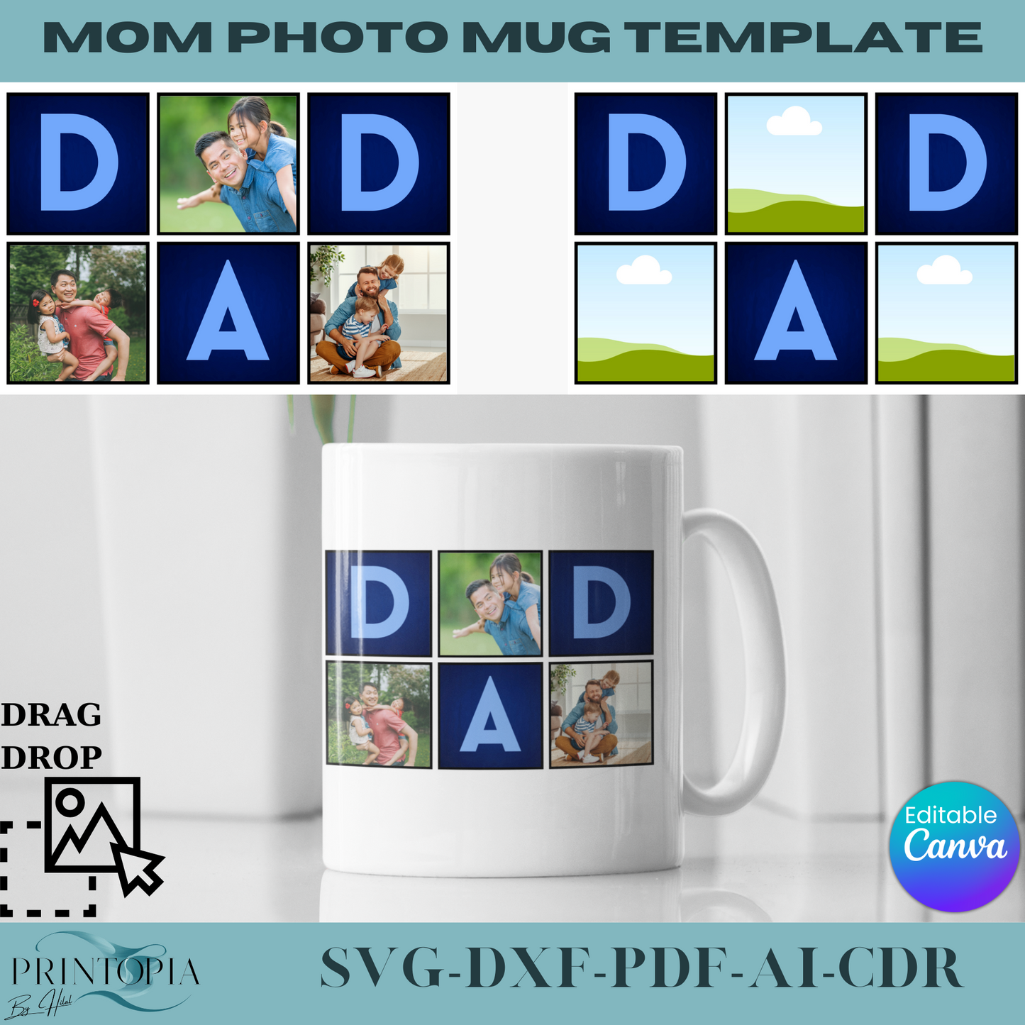 Customizable DAD Photo Mug Template – Editable in Canva for Personalized Gifts 338