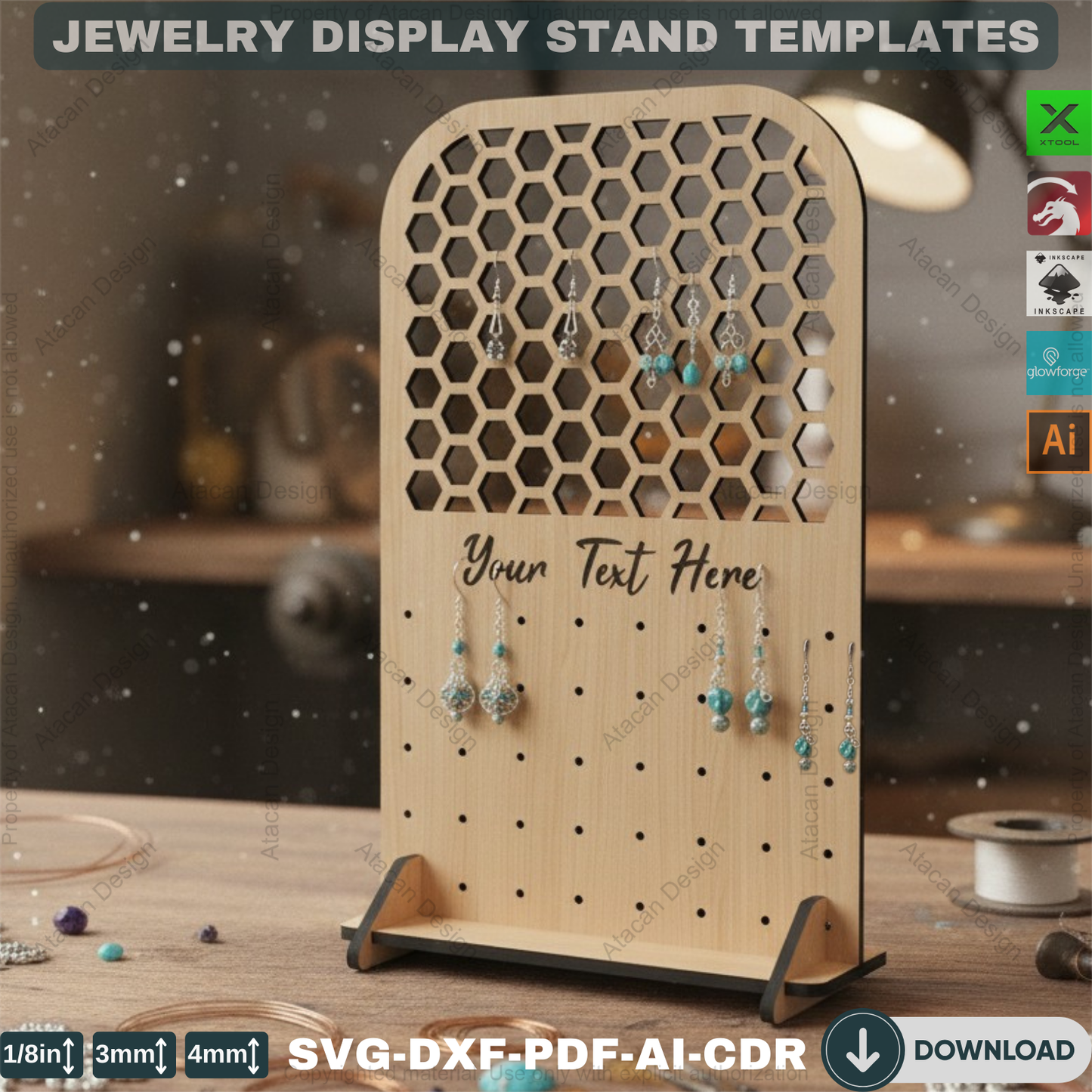 8 Style Earring Stand Laser Cut Svg Files / Earrings Holders / Jewellery Displays Glowforge DXF SVG CDR Ai Files 327