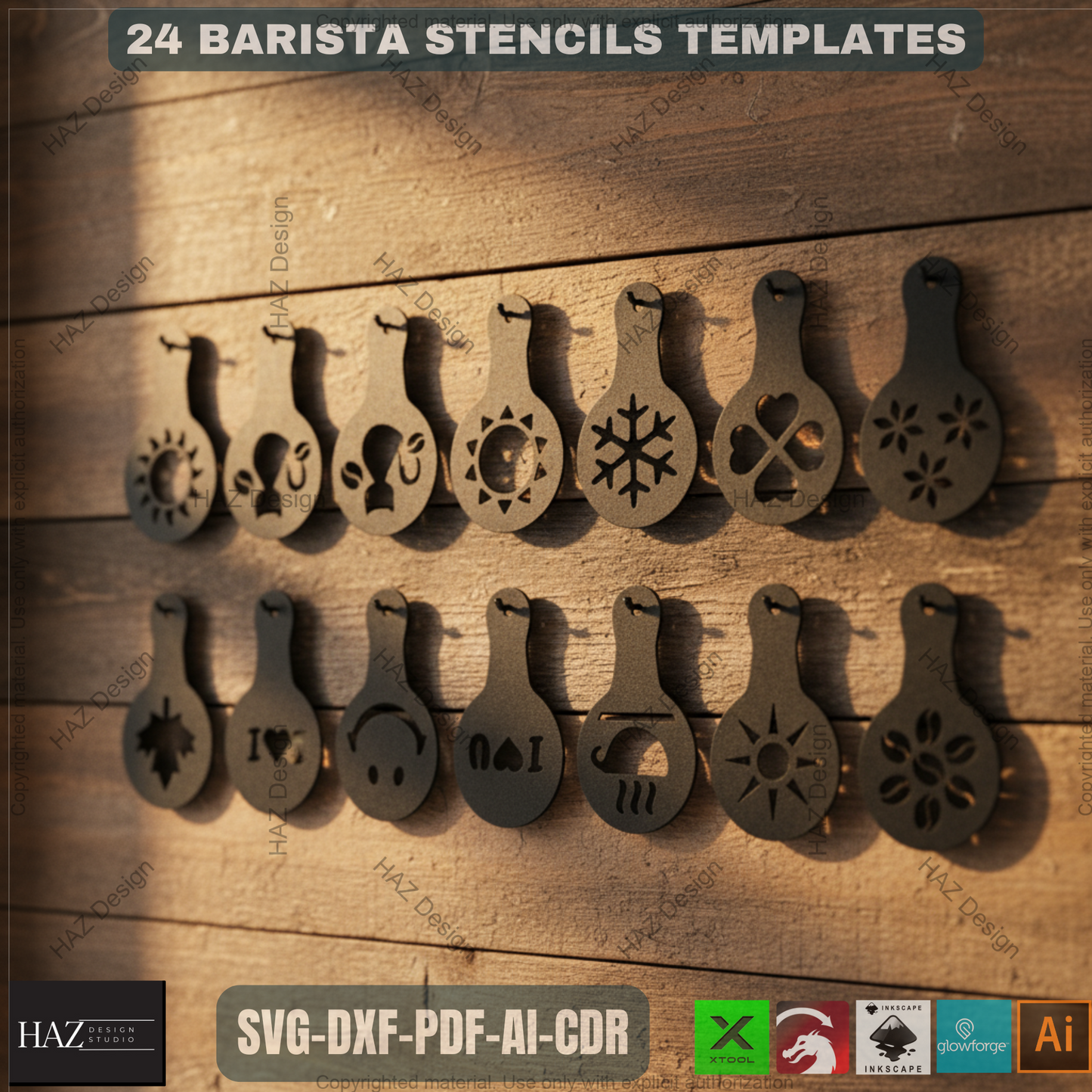 24 Coffee Stencil Set, Barista Latte Art Templates, DIY Kitchen Decor Stencils, Reusable Coffee Decorating Tools 478
