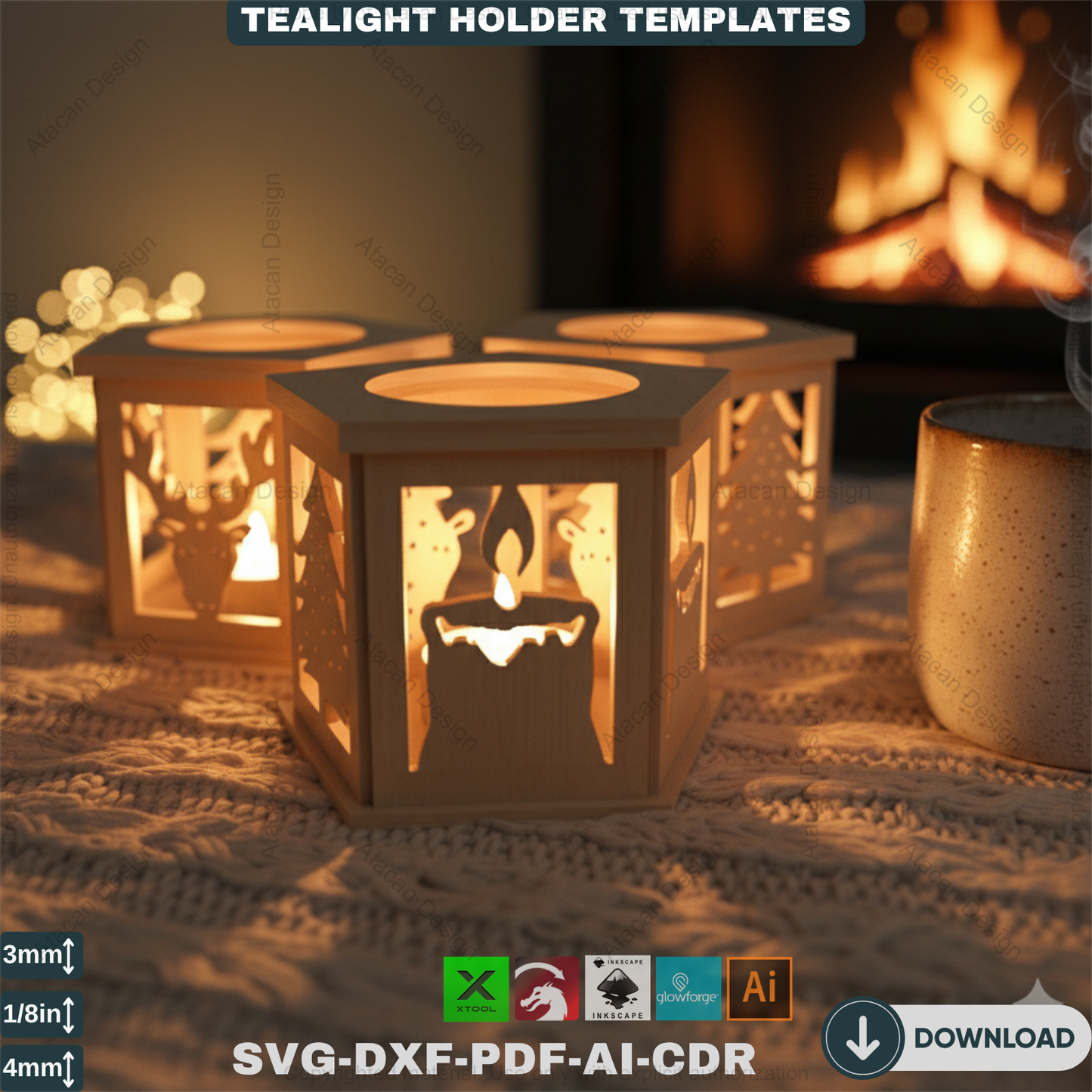 Candle Holders - Floor Tealight Lanterns - Christmas Light Laser Cut -New Year Light Design 352