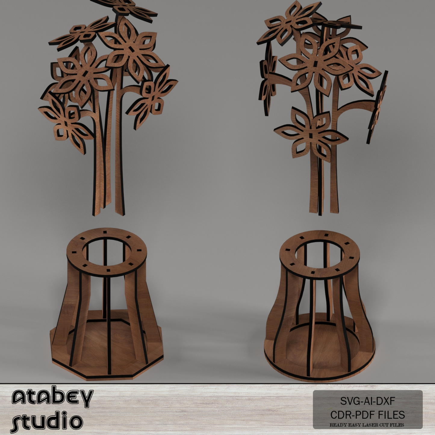 DIY 3D Wooden Flower Vase - Laser Cut Floral Design - Bouquet Model Unique Home Decor 793