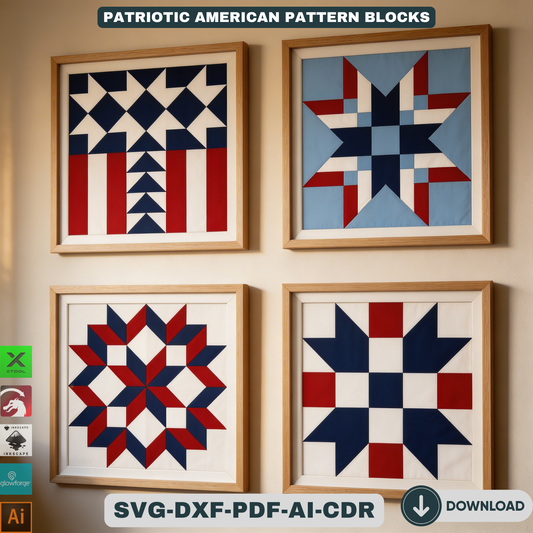 Patriotic American Barn Quilt Wall Decor Fourth of July Wooden Sign Geometric Star Block Patterns 943