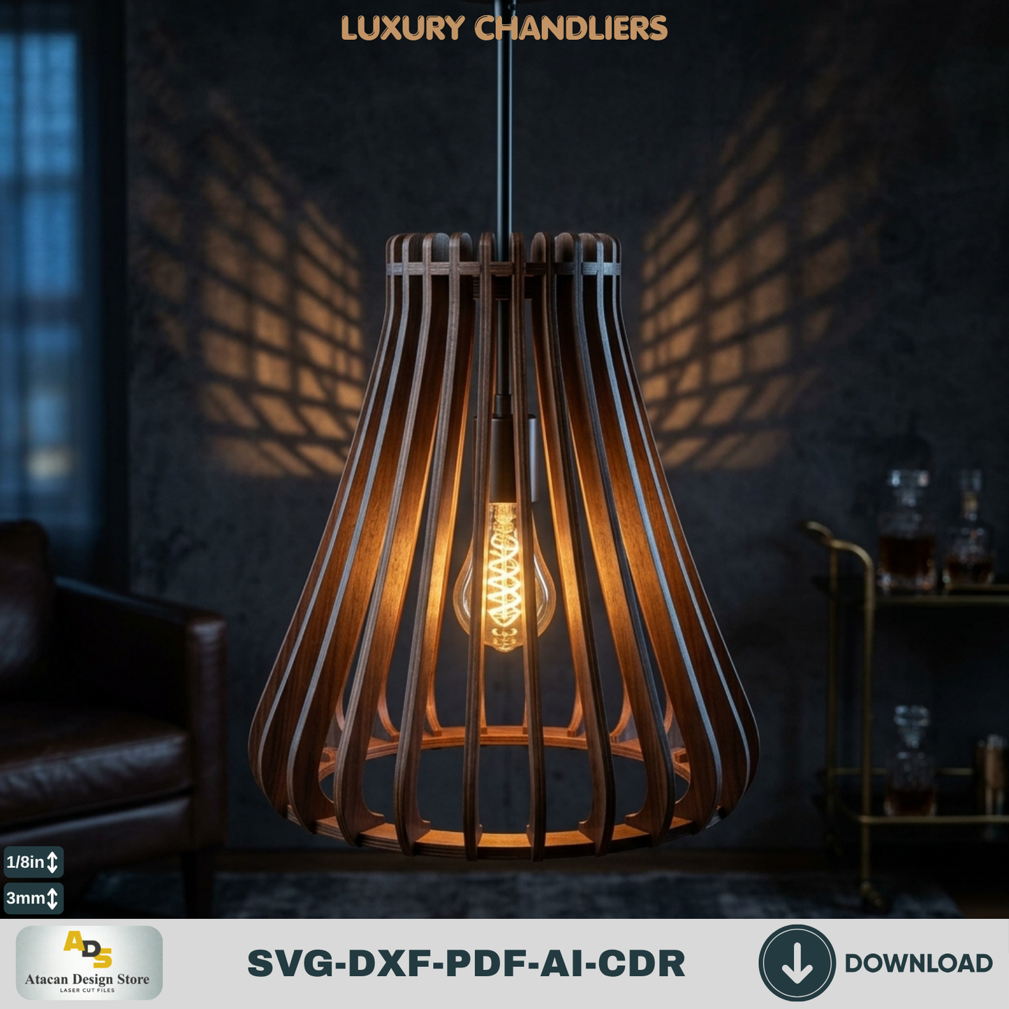 10 Wood Pendant Lamp Laser Cut Files Bundle, DIY Chandelier Shade Templates