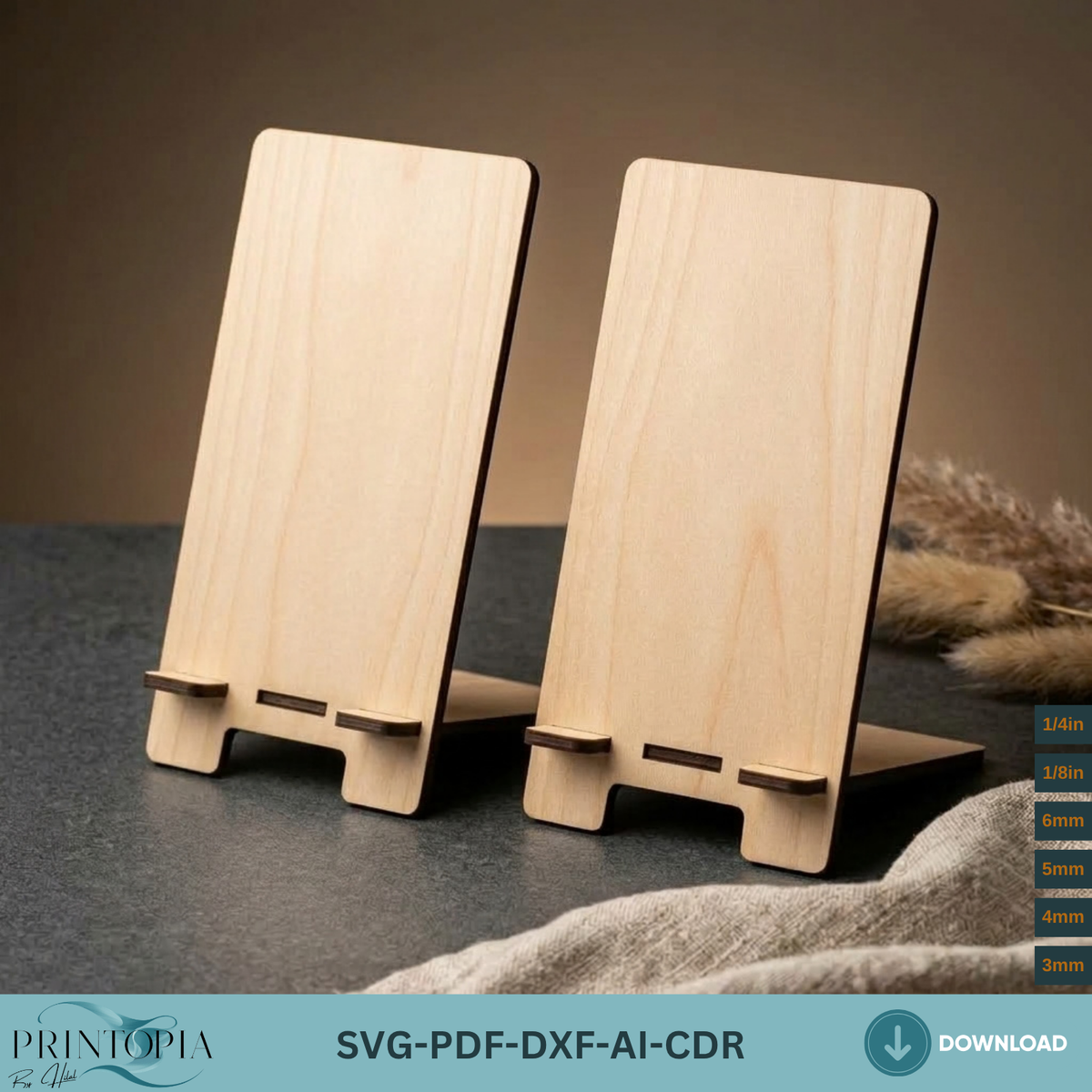 Laser Cut Phone Holder Template, Plywood Smartphone Display Stand, Wood Cell Phone Dock Gift Idea