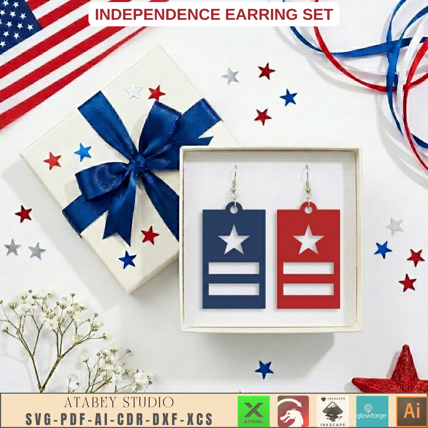 Patriotic Earring Laser Cut Template July Fourth Jewelry Design USA Flag Theme Veteran Gift