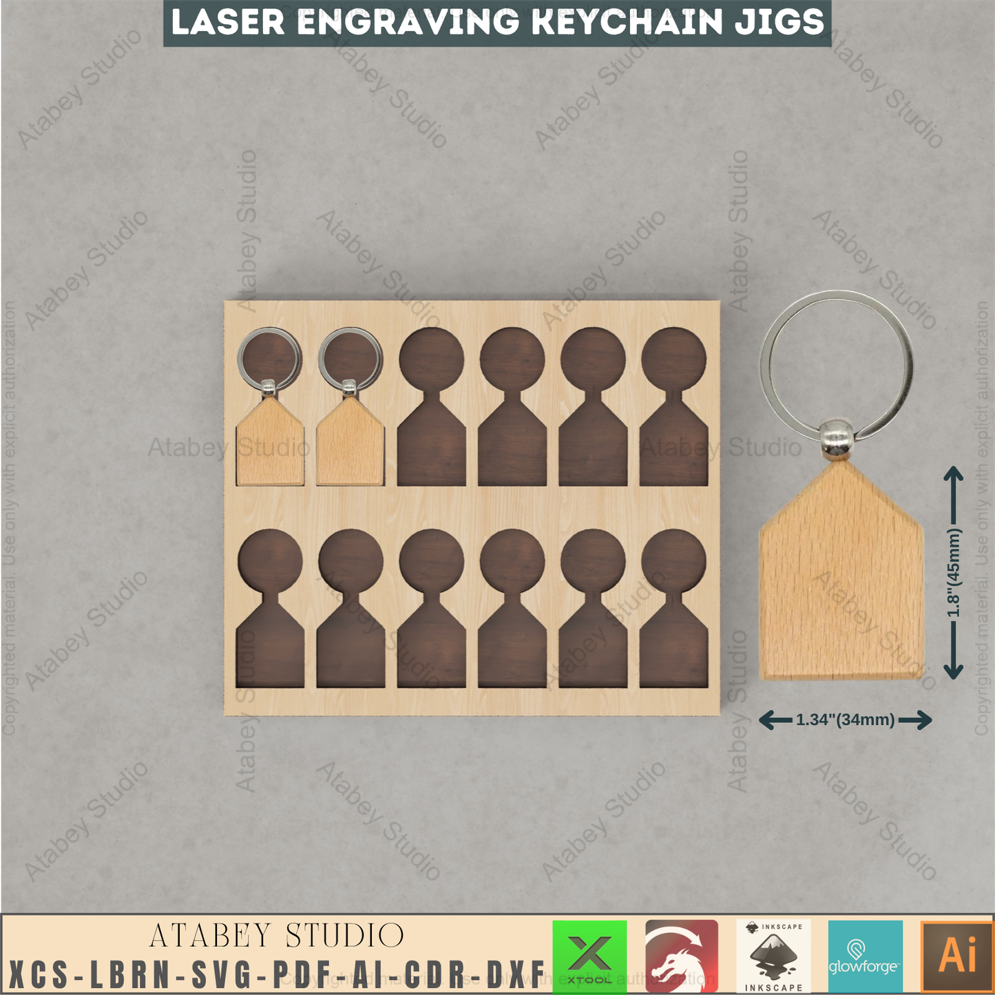 Laser Keychain Jig Templates Bundle | Precision Alignment Wood Jig | Xtool Glowforge Lightburn Compatible 944