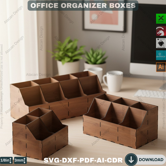 Laser Cut Office Organizer Set - 3 Sizes Wooden Desk Dividers, Pencil and Paper Storage 669