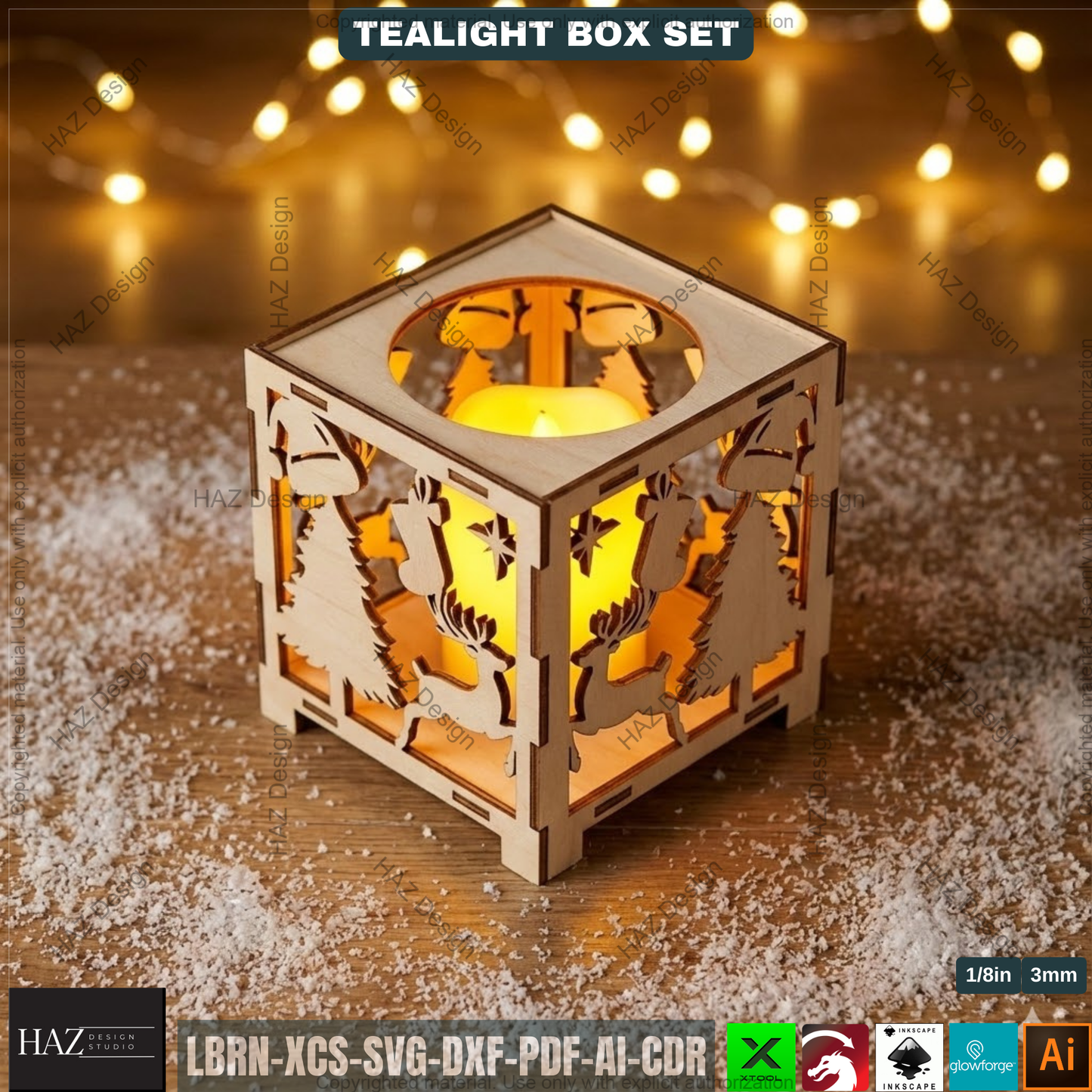 Tealight Holder Set Laser Cut Files, Christmas Candle Box Lantern, Tabletop Decor, Vector Templates 507