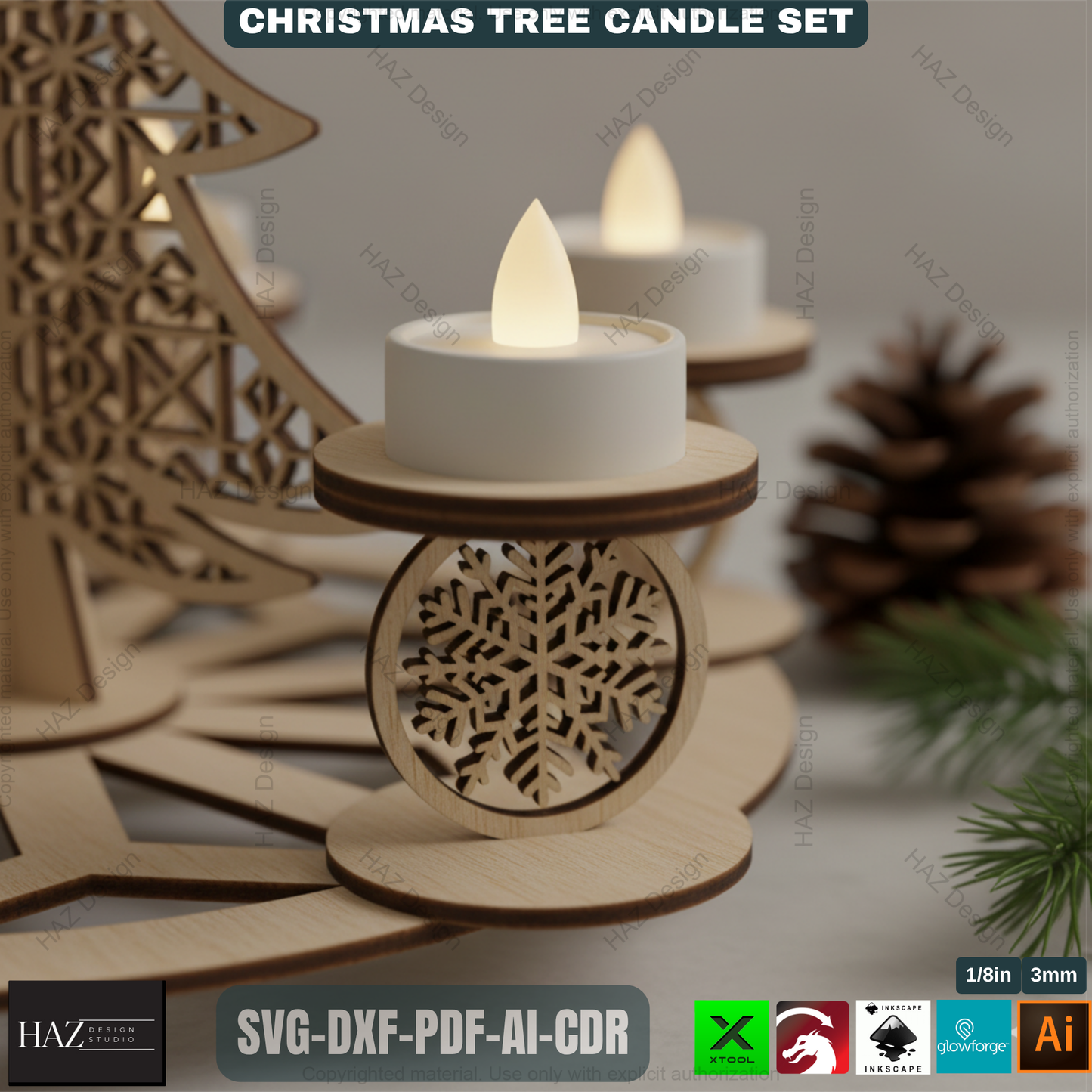 3D Christmas Tree Candle Holder Template, Festive Laser Cut Tea Light Stand, Holiday Advent Wreath Decor 495
