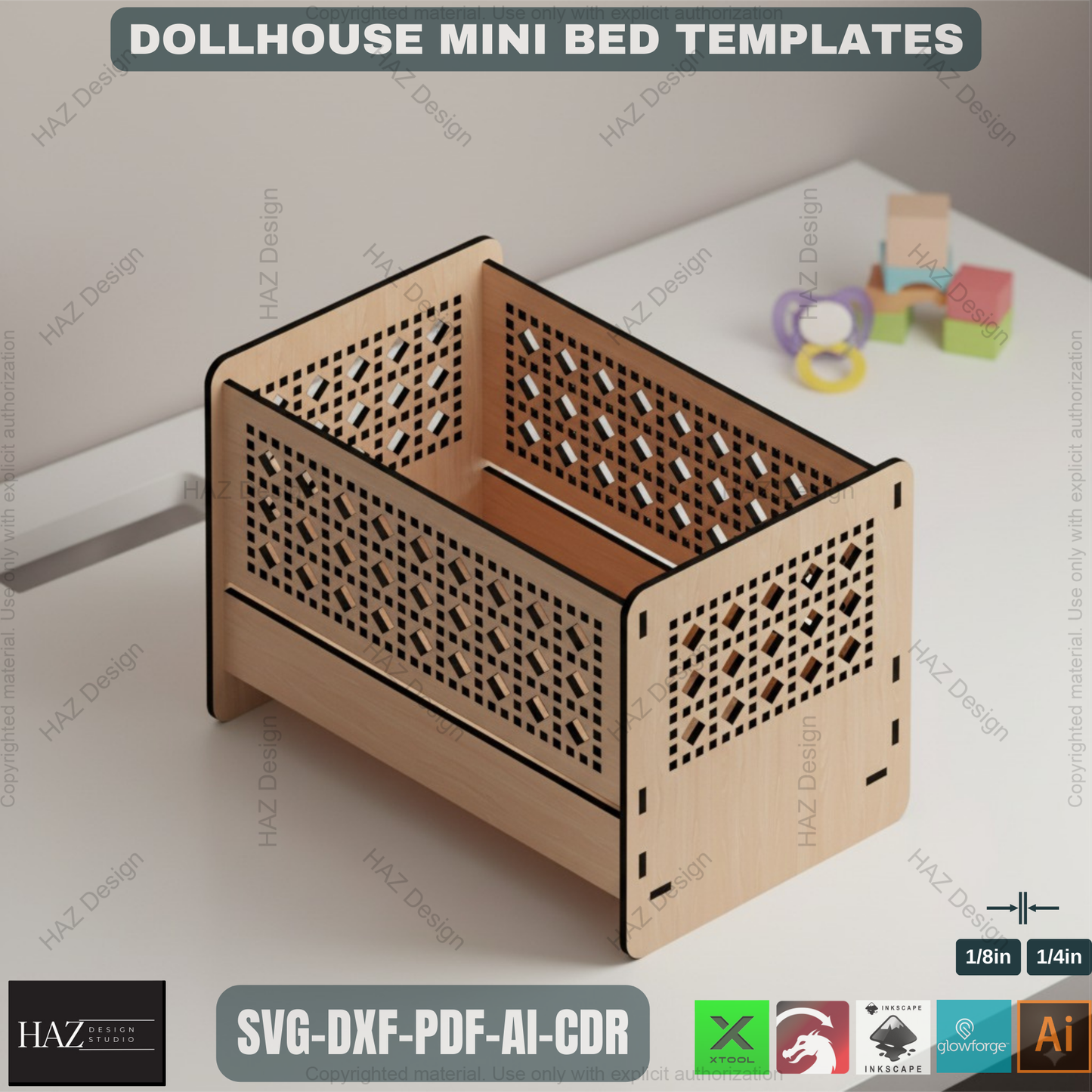 Plywood Doll Cradle Laser Vector Files /  Crib Toy For Dolls / Wood Baby Bed  SVG DXF CDR Ai 067