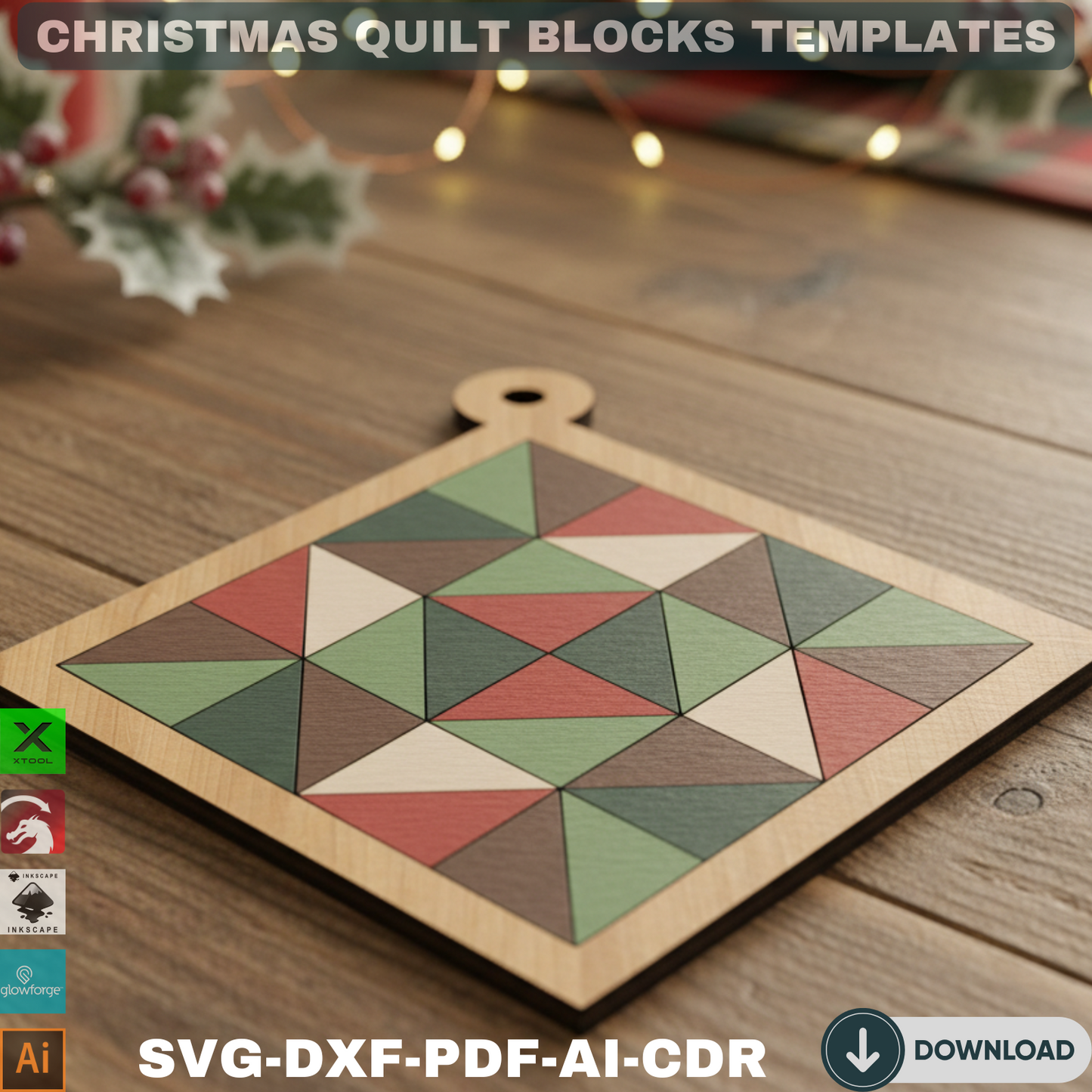 Quilt Pattern Christmas Tree Ornaments – Unique Laser Cut Holiday Decor 731