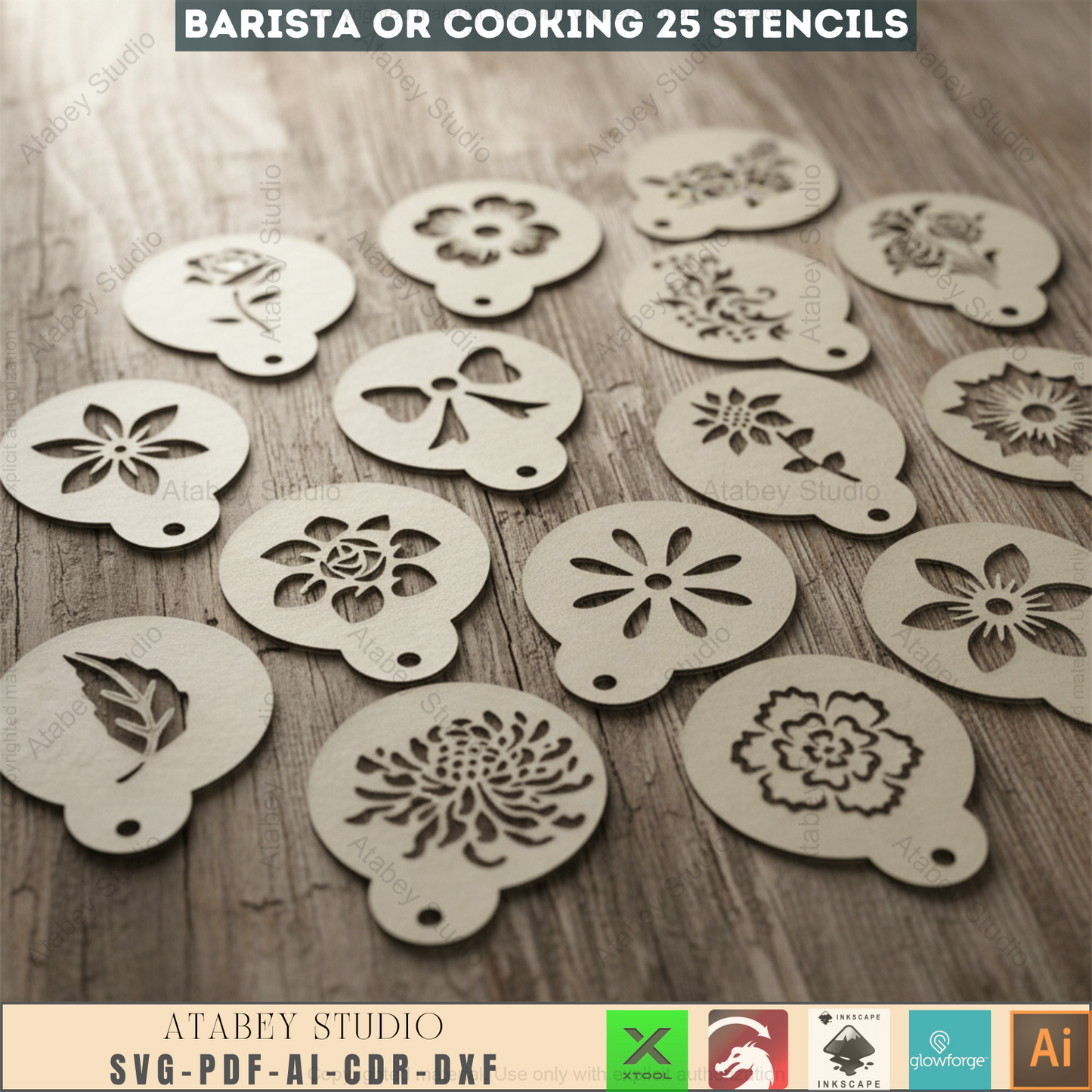 Professional Barista Stencil Set for Latte Art, Creative Kitchen Templates, DIY Coffee Design Patterns for Laser Cutting 955