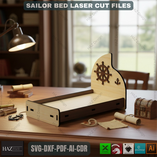 042 Miniature Bed Cut Files / Dollhouse Miniature Furniture / 3D Puzzle Vector SVG DXF CDR Ai 042
