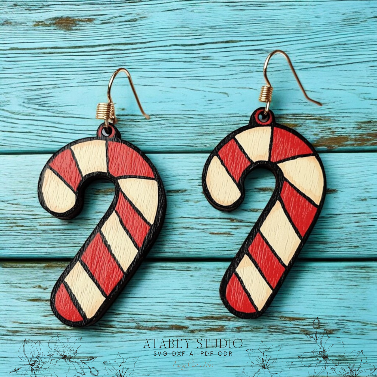 Christmas Laser Cut Earring Designs | Candy Cane, Star, Snowman & Santa Hat Earrings 874