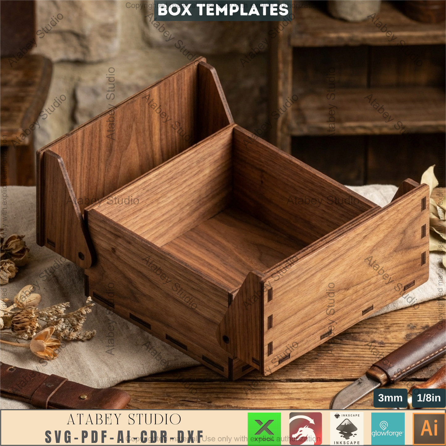 Wooden Storage Box Laser Cut Templates, Hinged Lid Keepsake Pattern 994