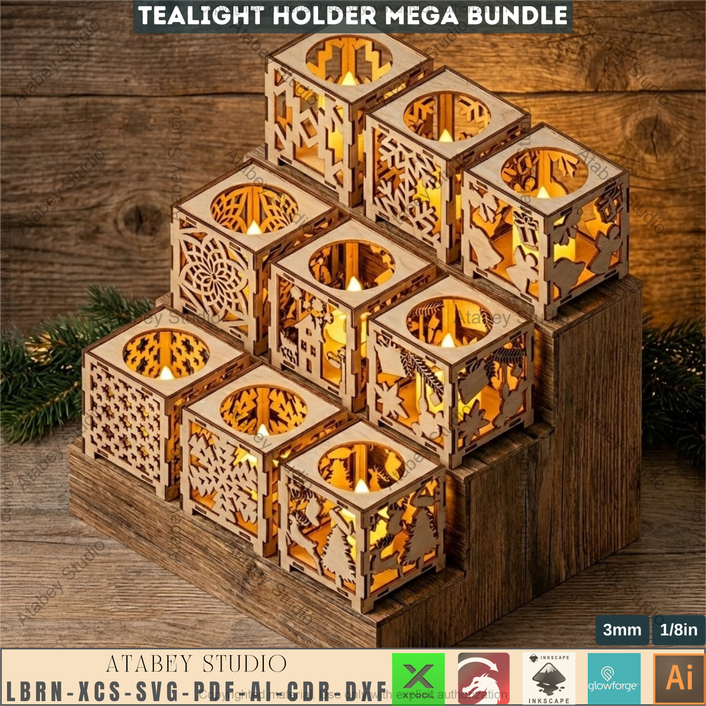 Christmas Tealight Holder Mega Bundle Laser Cut Lanterns | Wooden Candle Box Templates 981