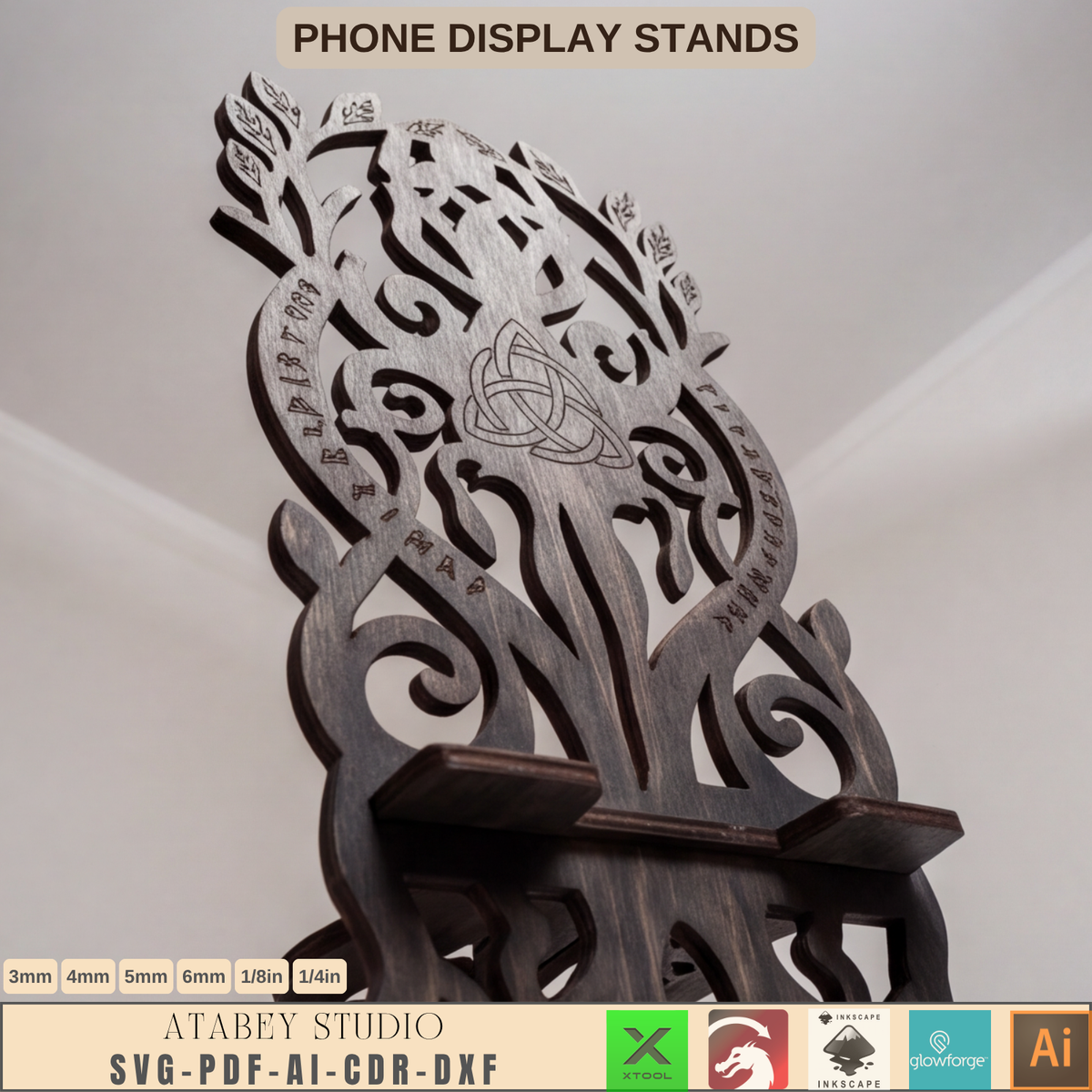 Celtic Tree of Life Phone Stand SVG Laser Cut Viking Wood Display Holder 1022