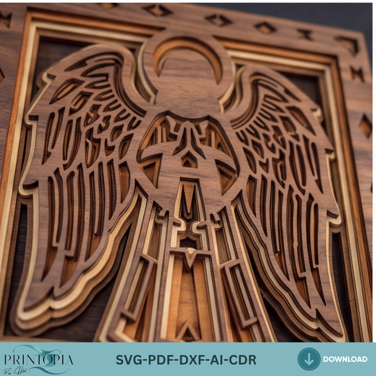 Multilayer Guardian Angel Wings Laser Cut Template, 3D Christian Church Decor, Wooden Wall Plaque