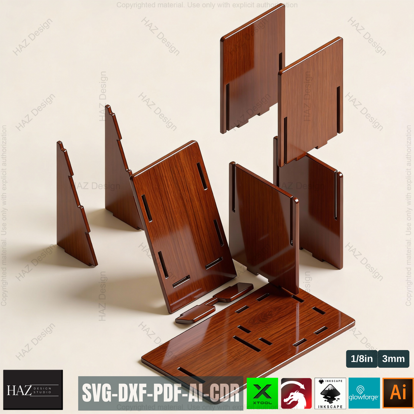 Laser Cut Desk Organizer Phone Stand and Pencil Holder Design Wood Office Decor Pen Pot Digital Pattern 513