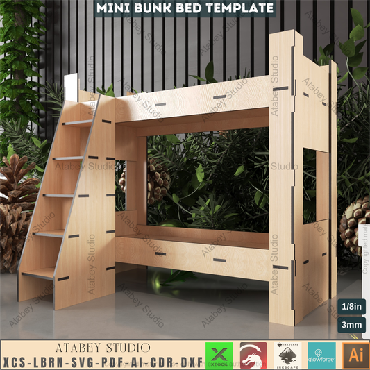 DIY Bunk Bed Laser Plan, Digital Loft Bed Template for CNC, Miniature Dollhouse Furniture Craft File