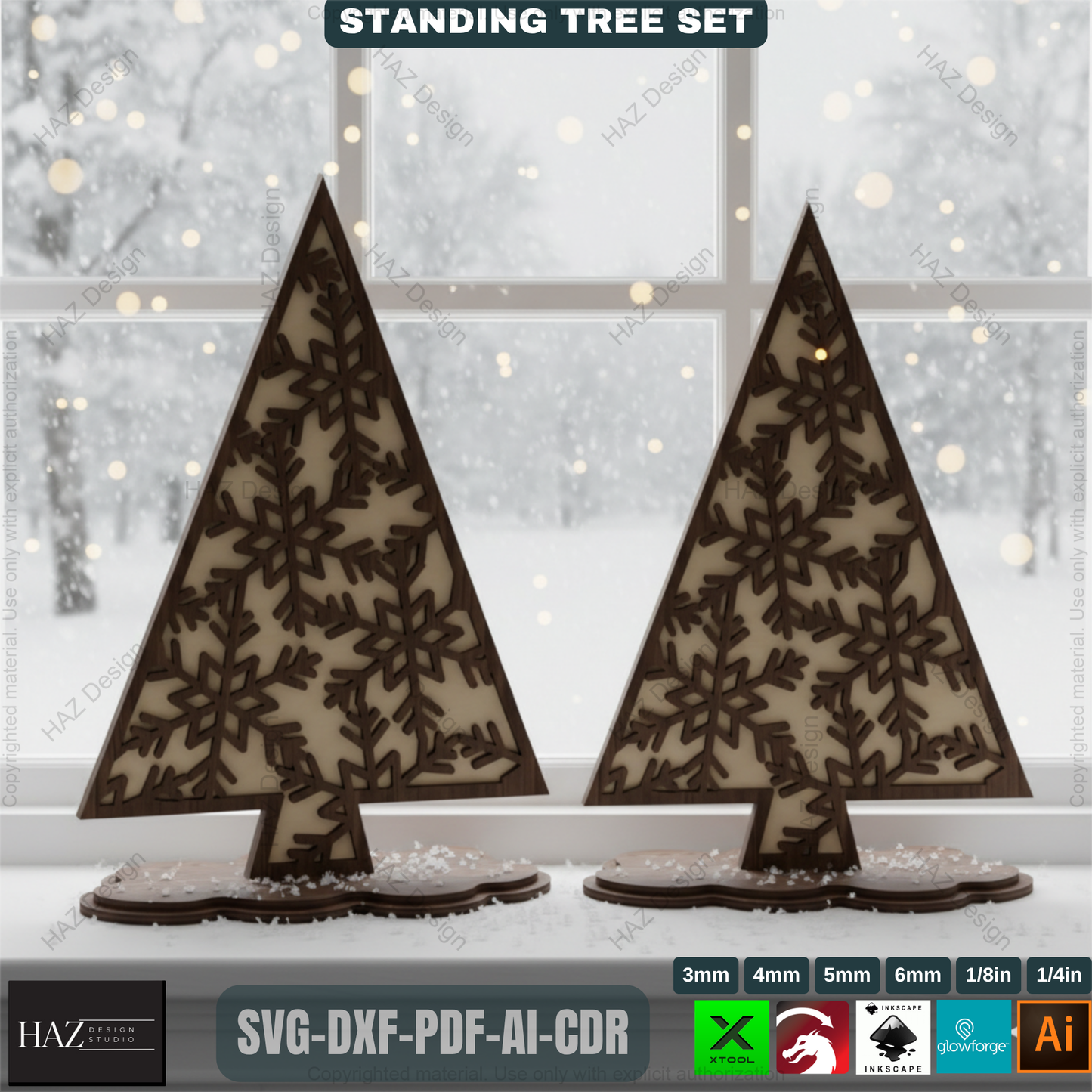 Laser Cut Christmas Tree Bundle, 3D Standing Holiday Decor, Wooden Shelf Sitter Files, 3D Holiday Trees 492