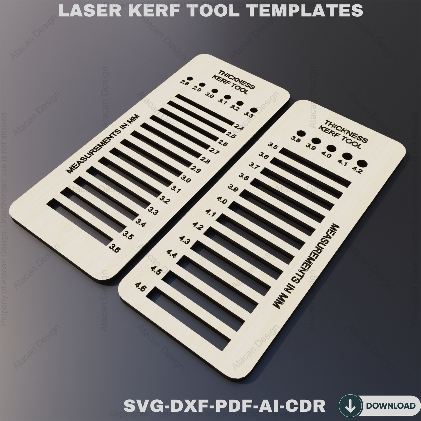 Material Thickness Kerf Tool  Precision Testing Guide for Laser Cutting Projects,Metric  Imperial Thickness Gauge, Kerf Measuring Tool 822