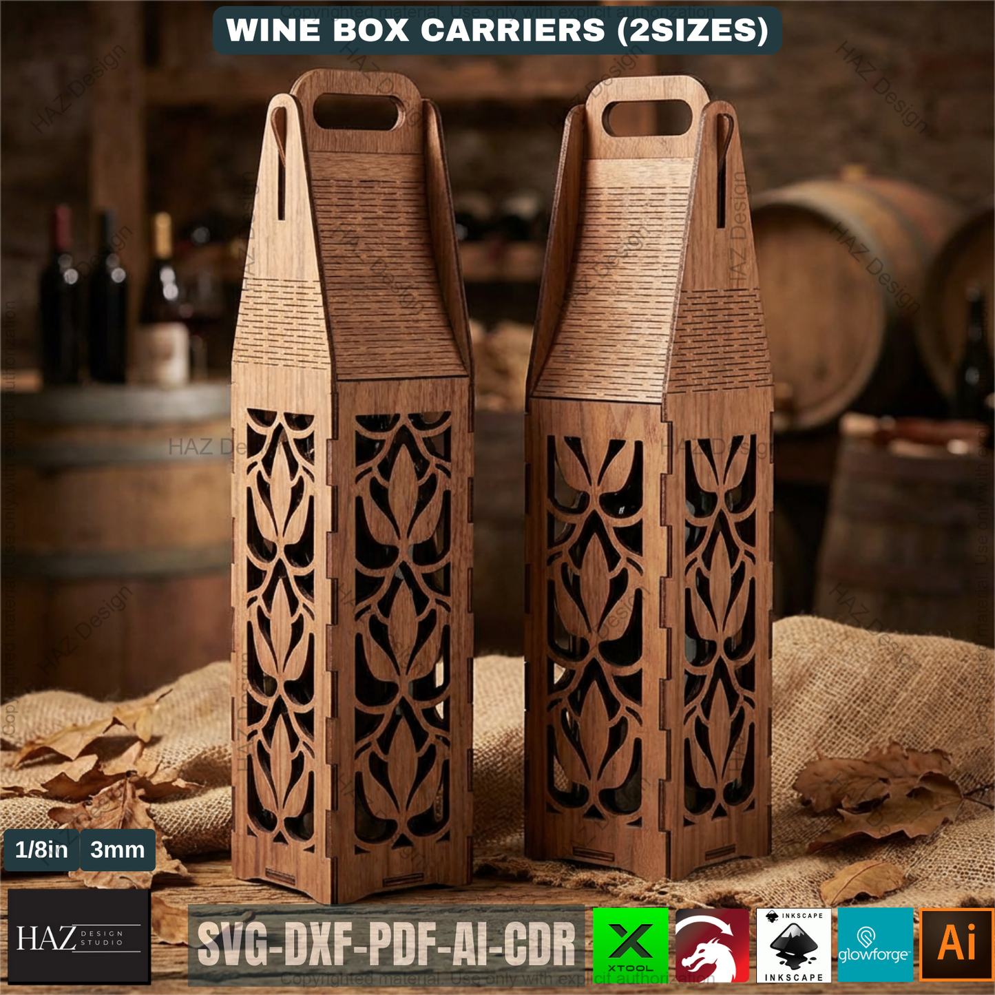 Laser Cut Wine Box Templates Wooden Bottle Carrier Gift Crate Patterns Wedding Wine Holder Laser Ready Cut Files 514