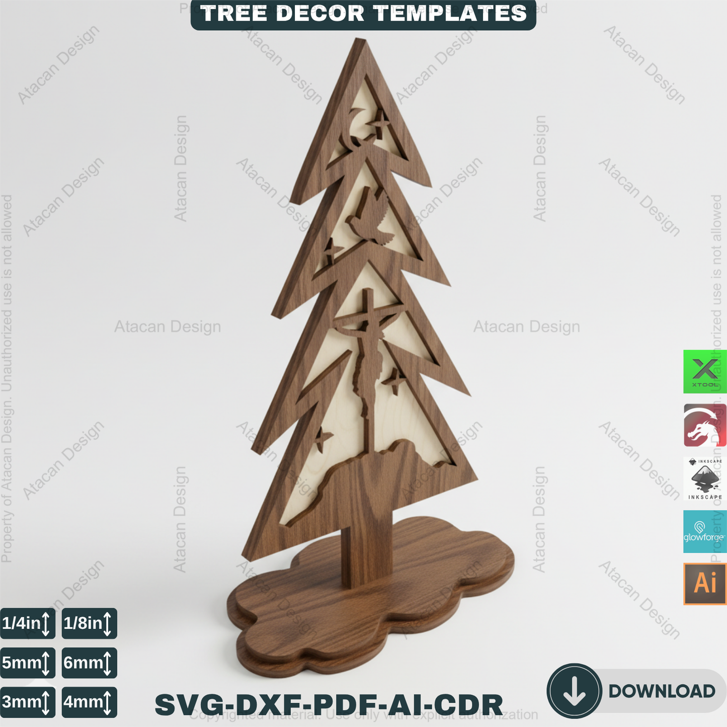 3D Standing Christmas Tree Decor Bundle | Laser Cut Wooden Tree Ornaments | Holiday Table Decoration | Xtool Craft Template 909