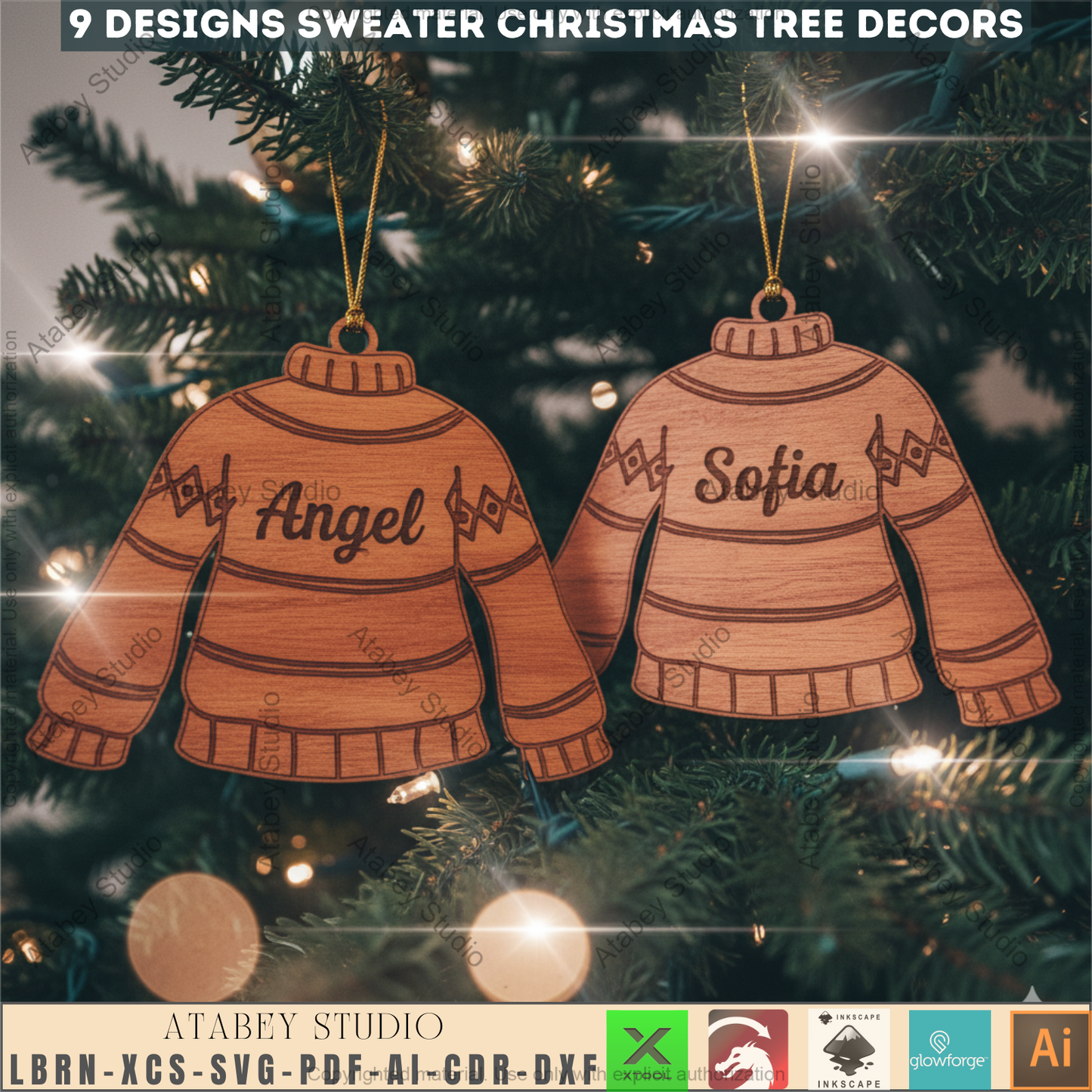 Personalized Ugly Sweater Christmas Ornament Bundle | Family Name Laser Cut Templates | DIY Xmas Decor 971