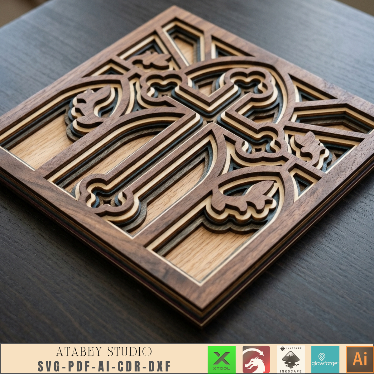Layered Cross SVG for Glowforge, Jesus Church Window Decor, Christian Wall Art Laser Cutting Plan