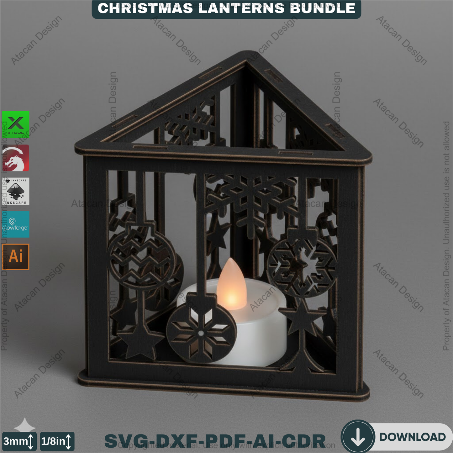 Christmas Lantern Bundle Laser Cut Files, Triangle Tealight Holder, Wooden Xmas Table Decor, Holiday Candle Box 928