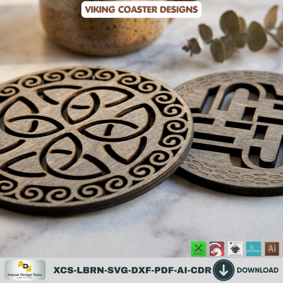 Viking Celtic Knot Coaster Laser Cut Template Set of 6 Designs