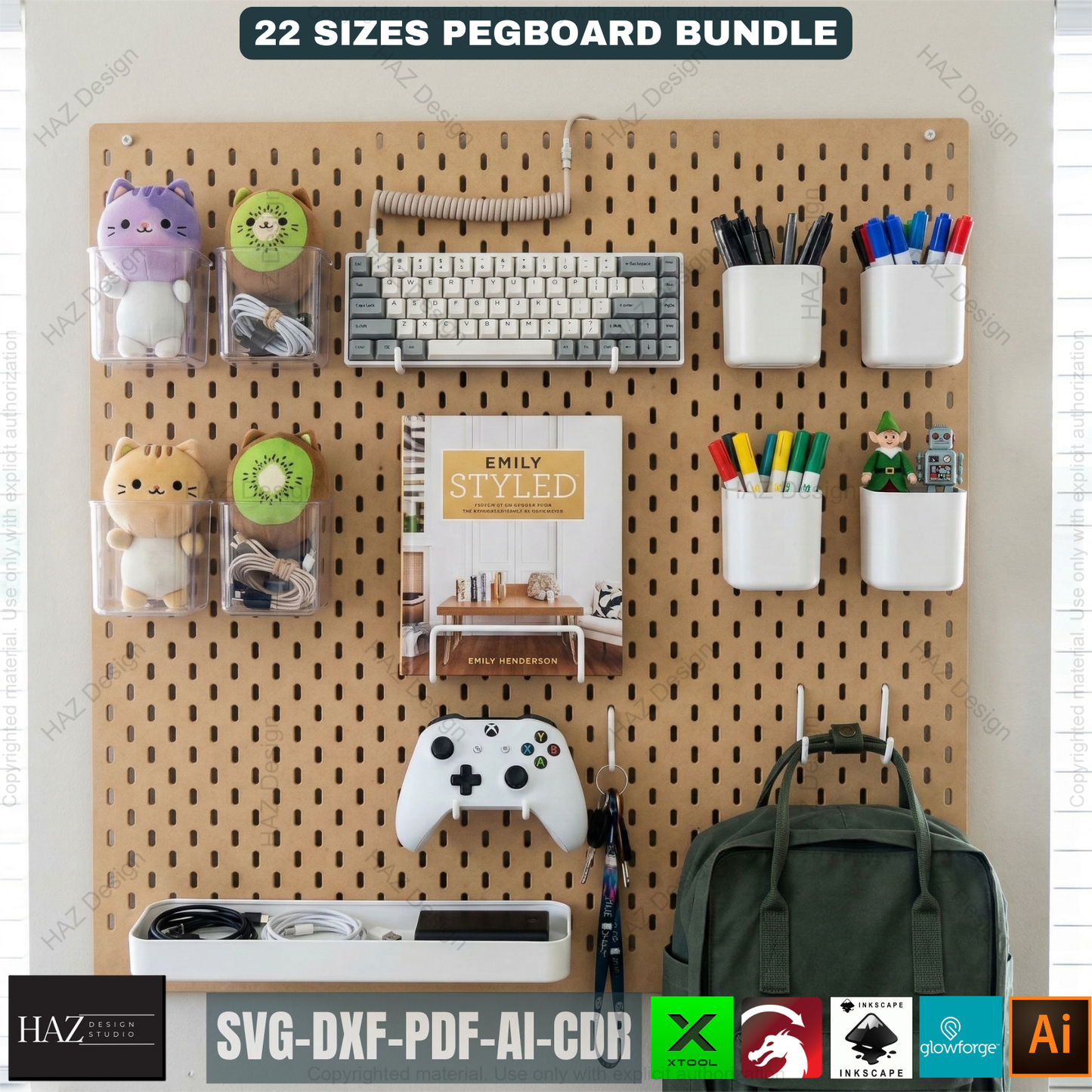 22 Size Pegboard Bundle Laser Cut Template, Ikea Skadis Compatible Wall Organizer 522