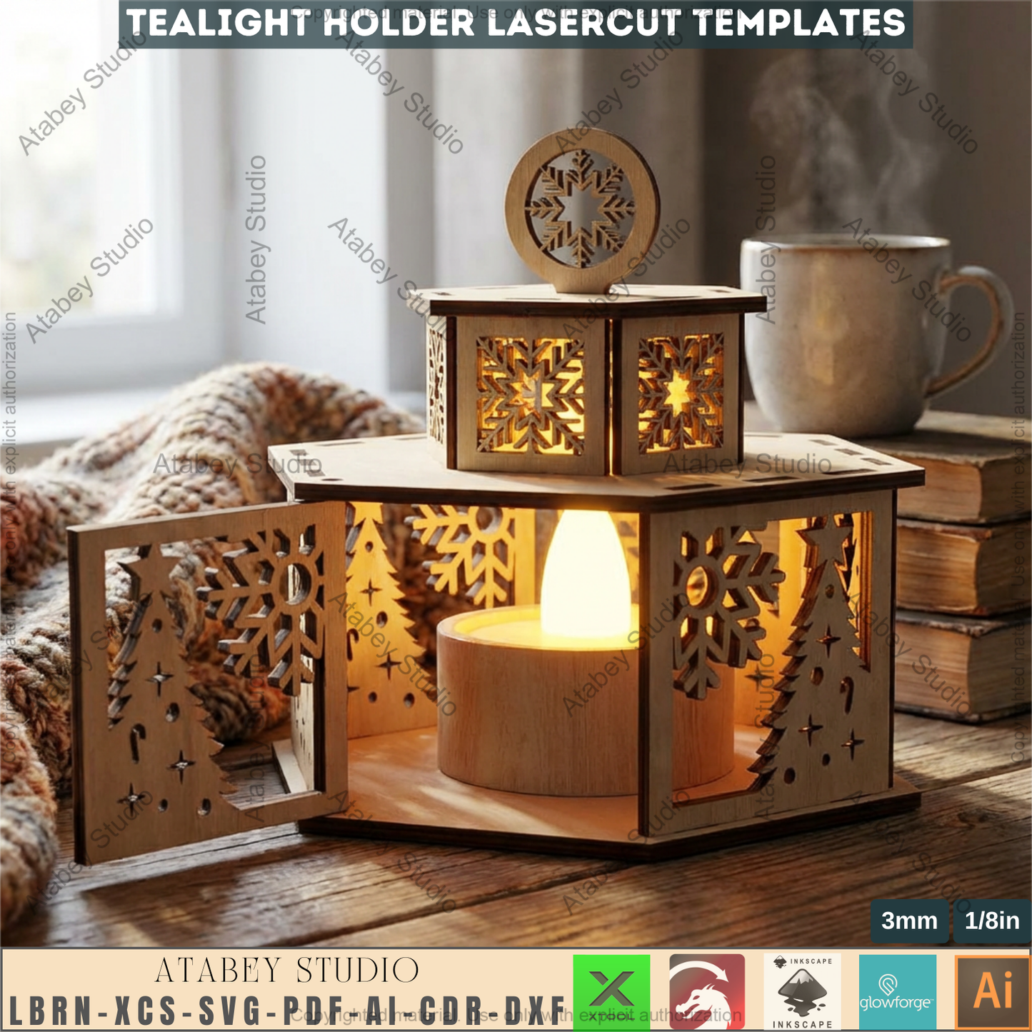 Christmas Tealight Holder Laser Cut Template Bundle | Wooden Lantern Decor | Holiday Table Display 975