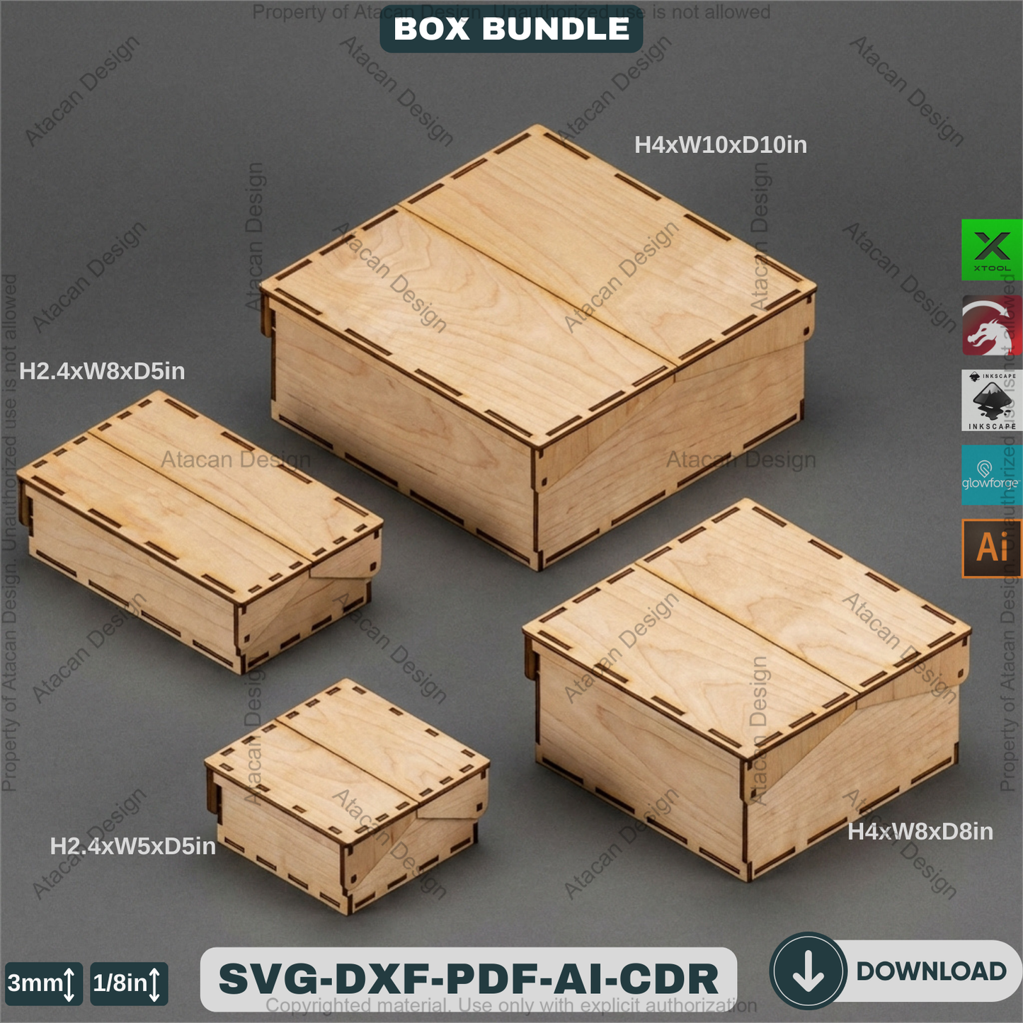 Laser Cut Wooden Storage Box Bundle Pattern Hinged Lid Keepsake Organizer Template 941
