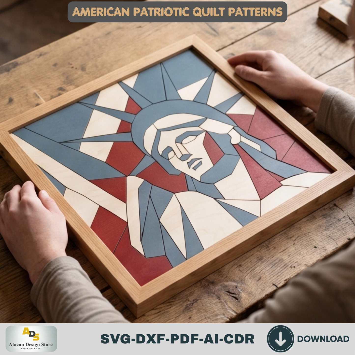 Geometric Statue of Liberty Pattern, Patriotic Wall Decor, July Fourth Wood Sign, Independence Day-Gift