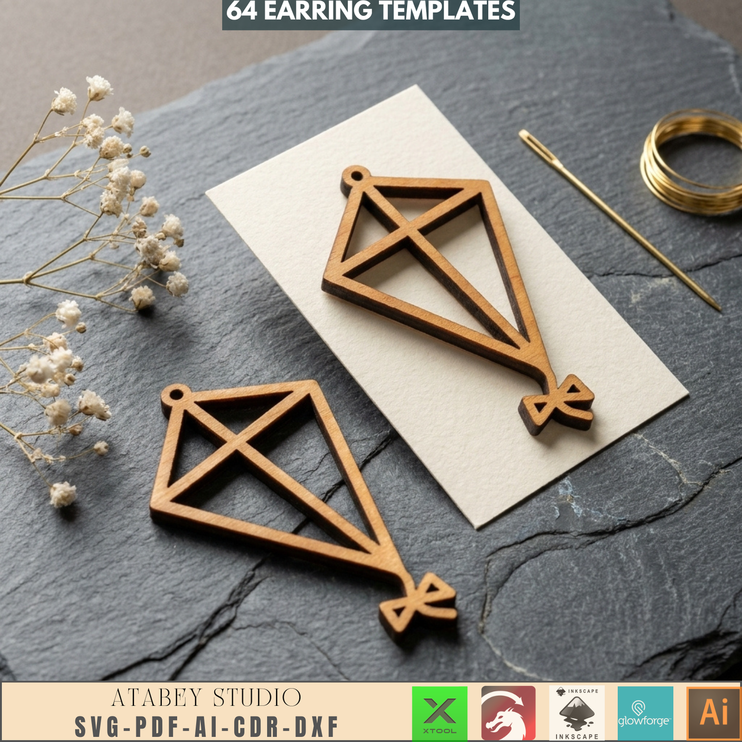 64 Earring Bundle Jewelry Making Templates DIY Wood Earrings Geometric Nature Shapes Floral Pattern