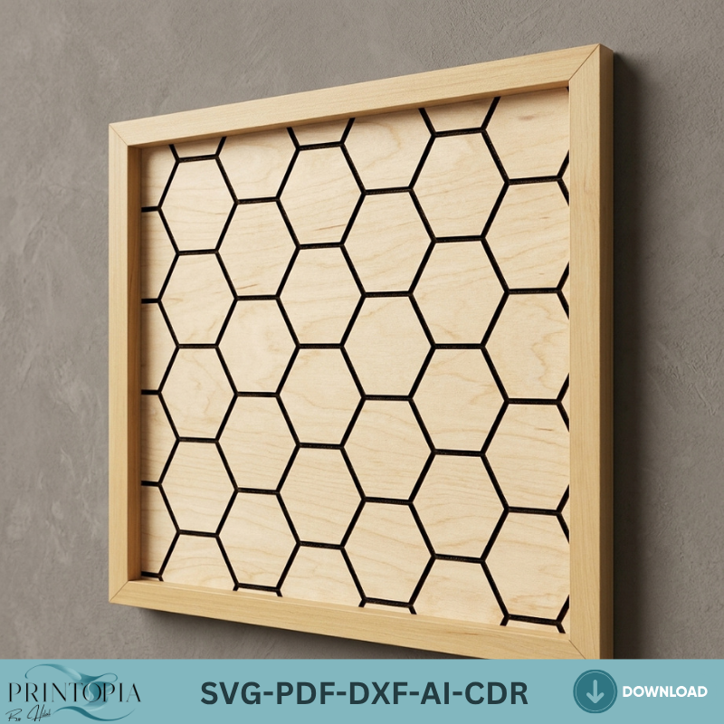 Geometric Wood Wall Art Laser Cut Files Herringbone Honeycomb Tile Patterns Frame Bundle
