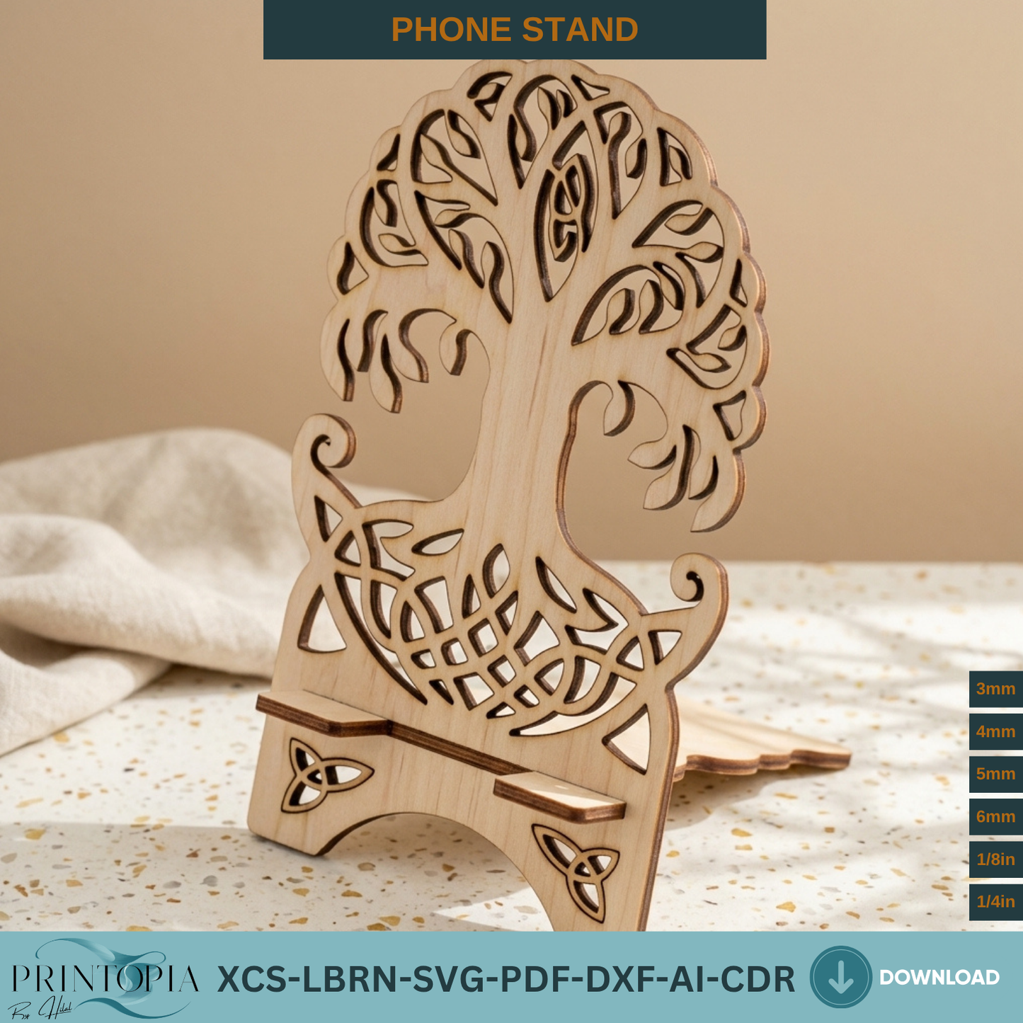 Celtic Tree of Life Wooden Phone Stand Laser Cut File SVG DXF Template